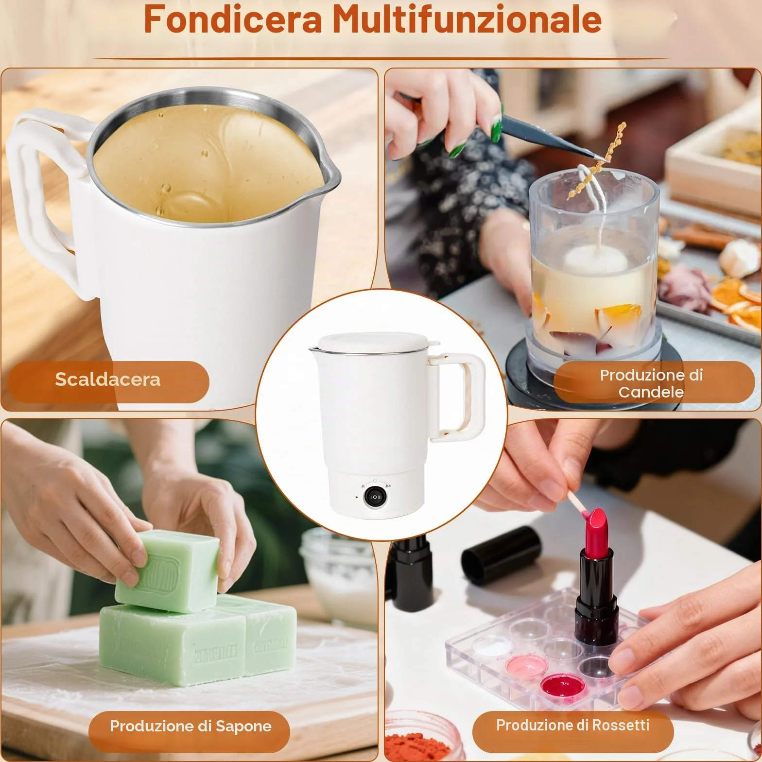 Corpower Fusciera Elettrica per la Produzione di Candele, Fusore di Cera per Realizzare Candele, 800ml con Beccuccio per Versare, Pentola Elettrica per Fondere Cera con Stoppini, per Candele Fai d