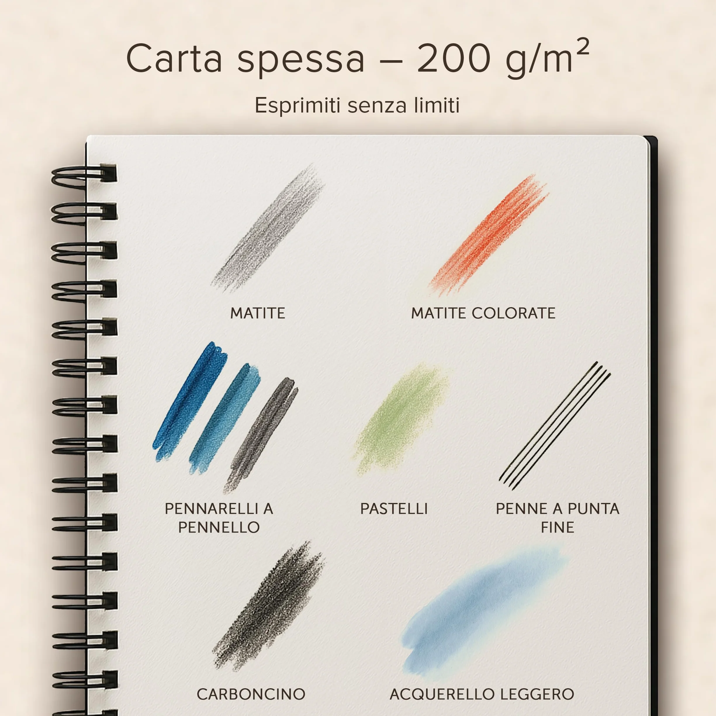 Blocco per Schizzi A4 con Copertina Rigida 200 g/m² Spirale 21 x 29 cm 40 Fogli 80 Pagine