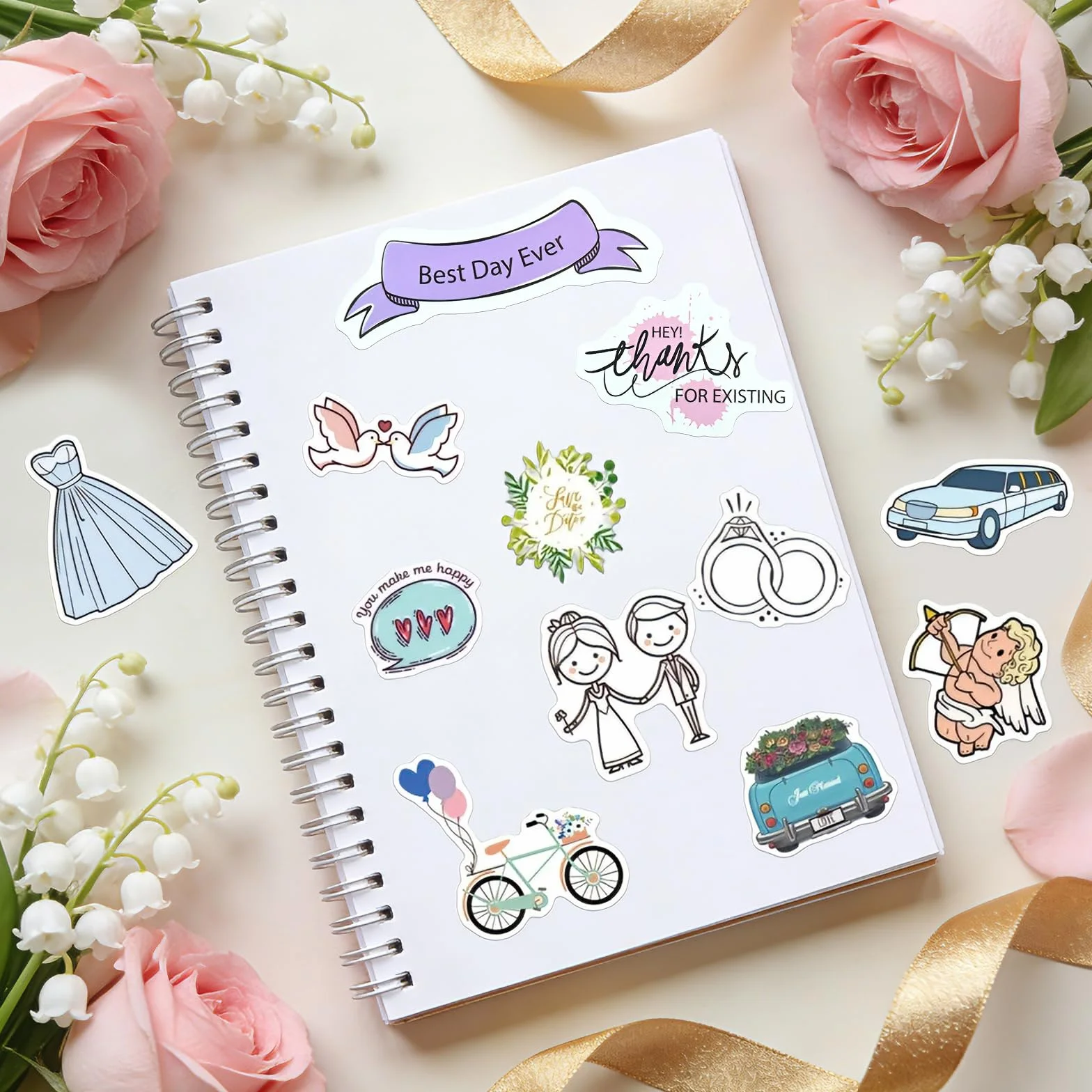 Vintage Wedding Stickers 50pcs Guestbook Album Matrimonio Adesivi