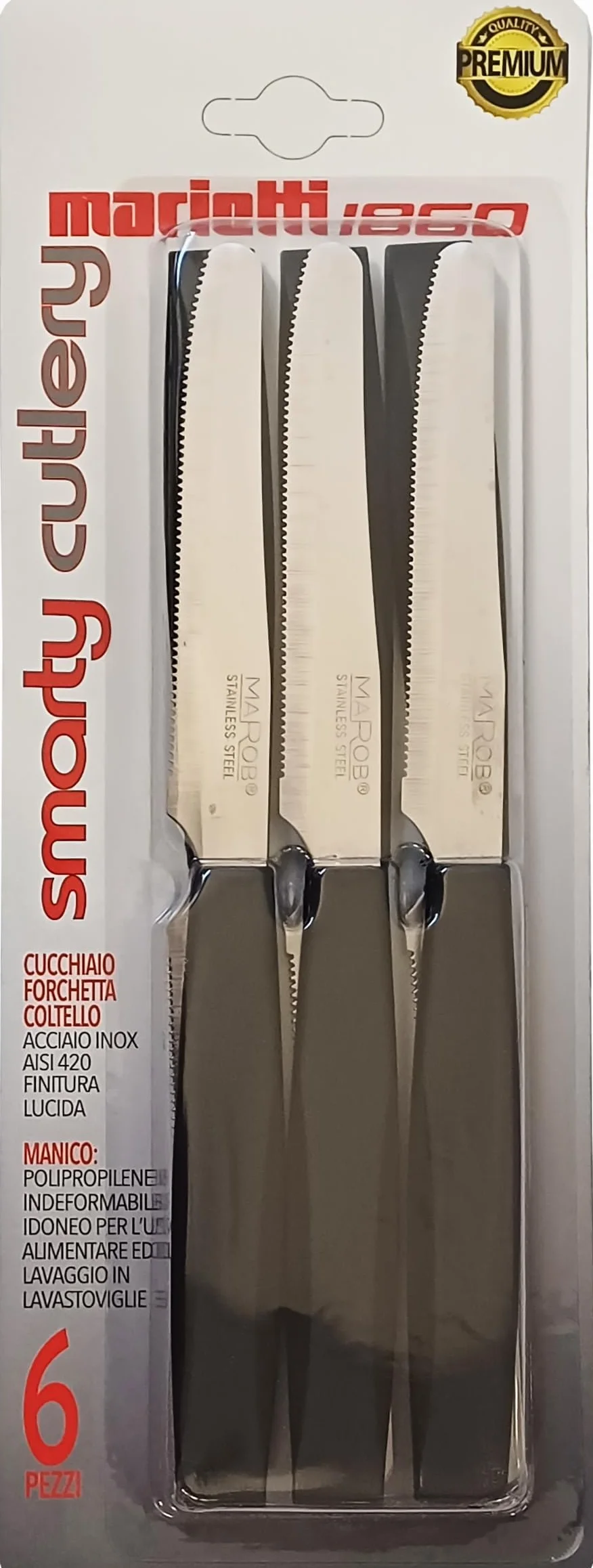 Marietti Smarty Nero Coltelleria Set 6 Pezzi Coltelli da Tavola