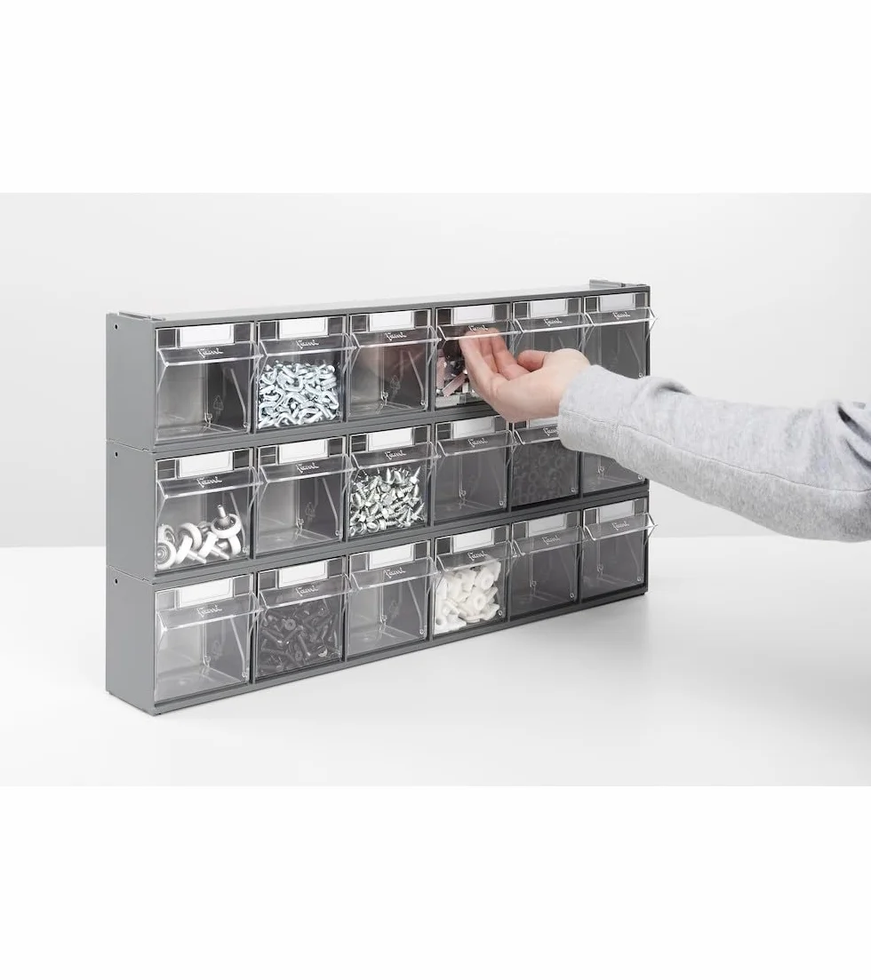Fami - Cassettiera Porta Minuteria da Muro, Scaffali e Carrelli per Garage, Officina e Magazzini, 6 Cassetti Trasparenti Visual Box, Pannello Porta Viti e Bulloni, Dimensioni: 60 x 9,6 x 11,2 cm