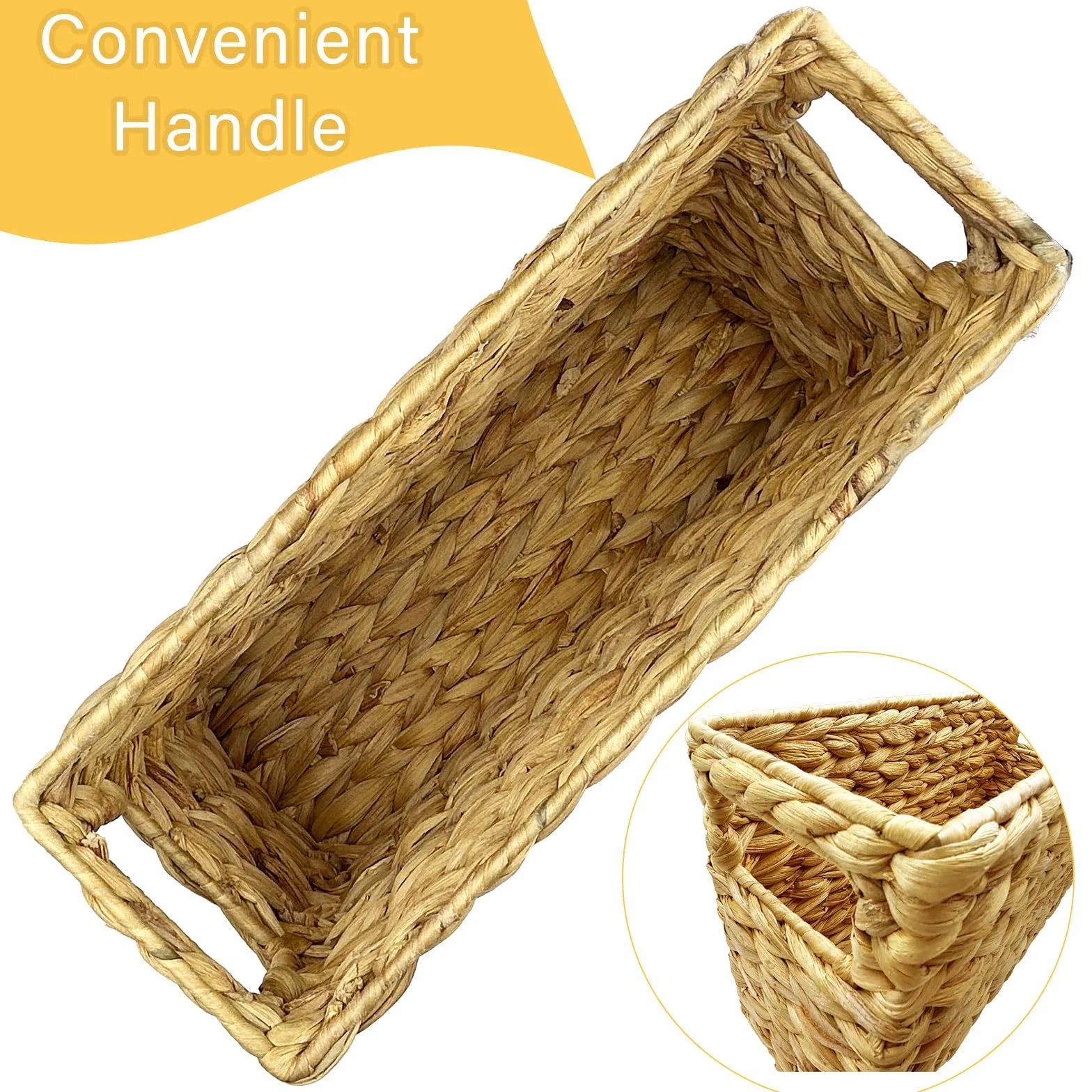 Nexboraque Portariviste intrecciato a mano, cestino in giacinto d'acqua naturale, cestino stretto 39,5 x 14,5 x 24 cm, cestino in vimini per riporre oggetti, bagno, ufficio, scrivania