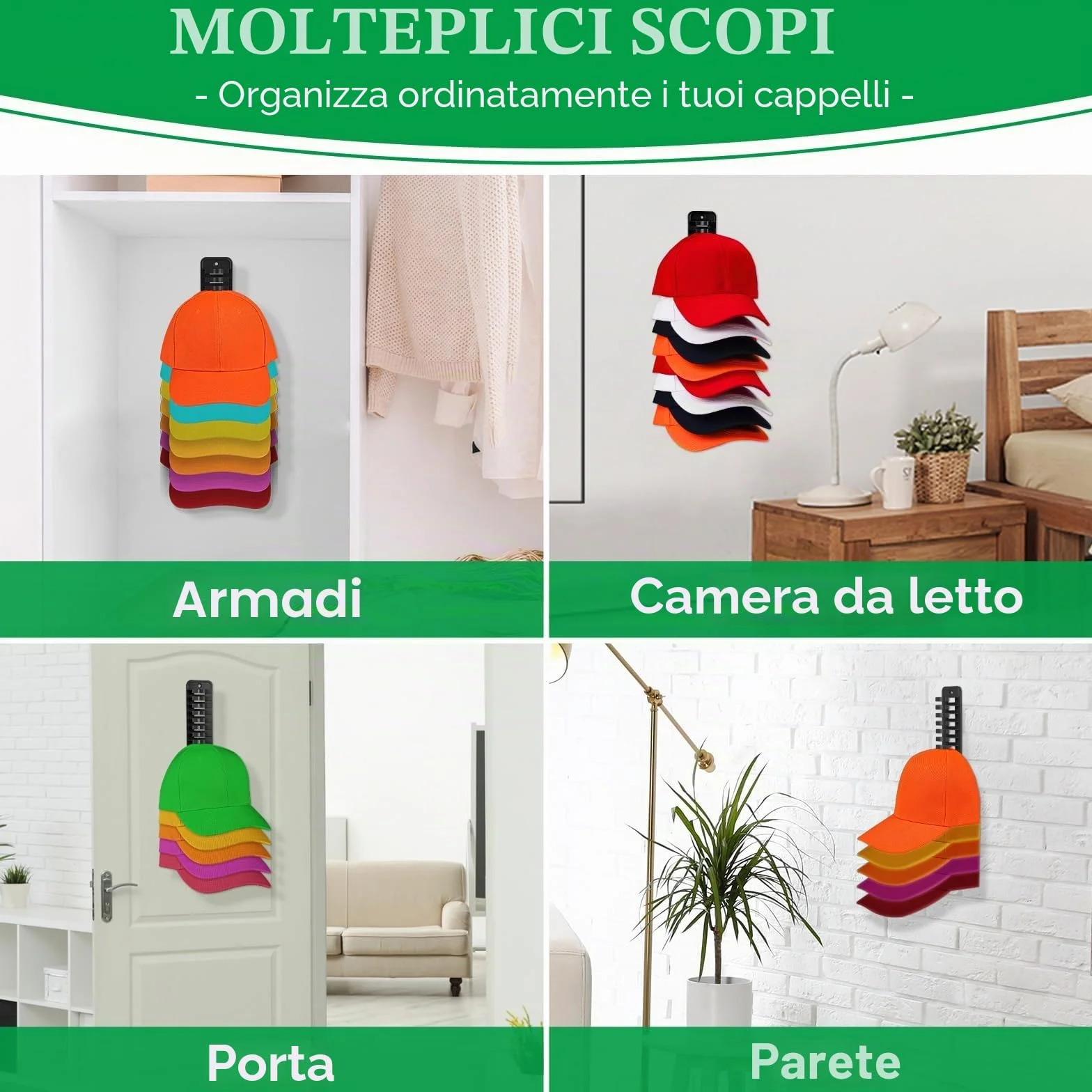 JGGDUU Porta Cappelli da Parete per Cappelli da Baseball, Espositore per Armadio, Contiene fino a 16 Cappelli, Nero