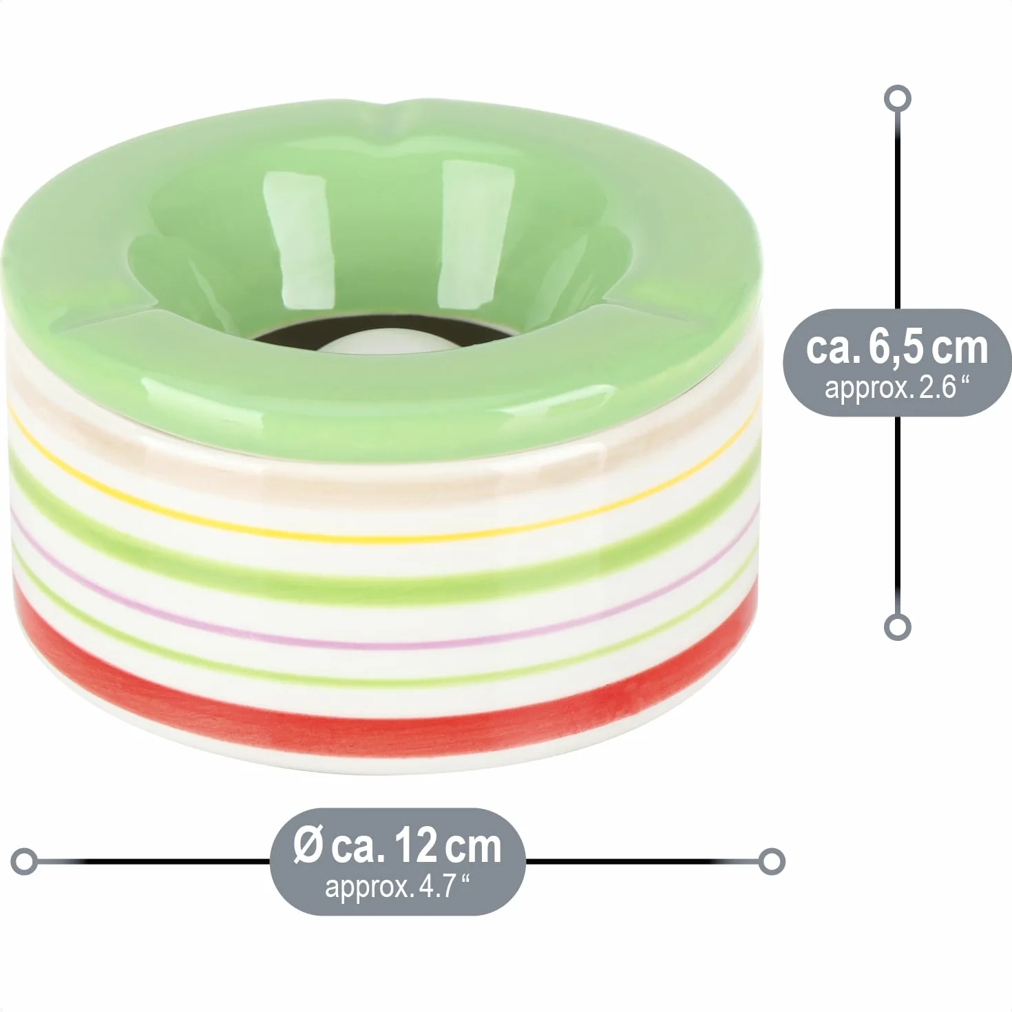 com-four® 2x Posacenere Antivento in Ceramica Dolomite - Portacenere Grande con Coperchio in Ceramica Blu e Verde 12 cm