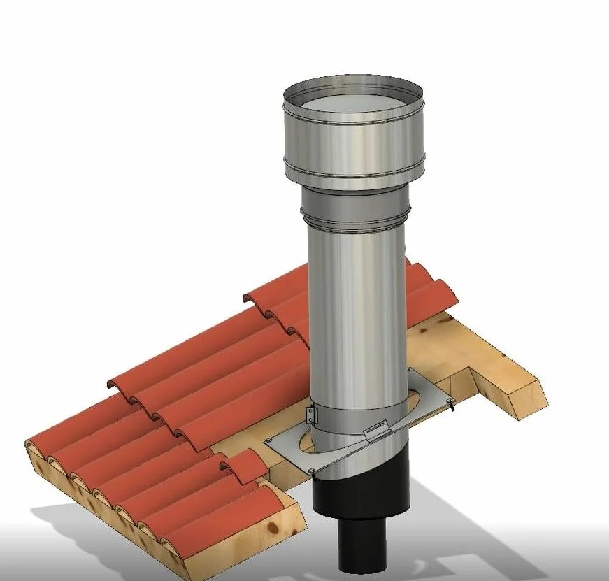 Kit passaggio Canna Fumaria Doppiaparete Inox Diam. 100 mm per Tetti in legno o cemento (TUBO 100 CM DOPPIAPARETE, FINALE CON COMIGNOLO VENTILATO)