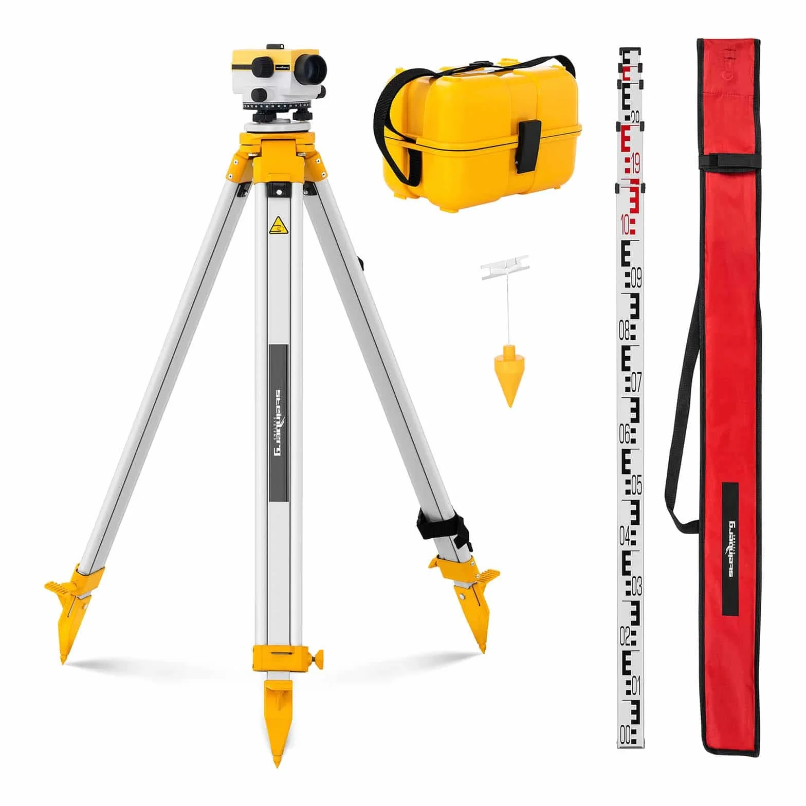 Steinberg Systems Livello Ottico Livellatore con Stativo e Stadia SBS-LIS-20/34 (20x, 34 mm, 2,5 mm, Compensatore ad aria)