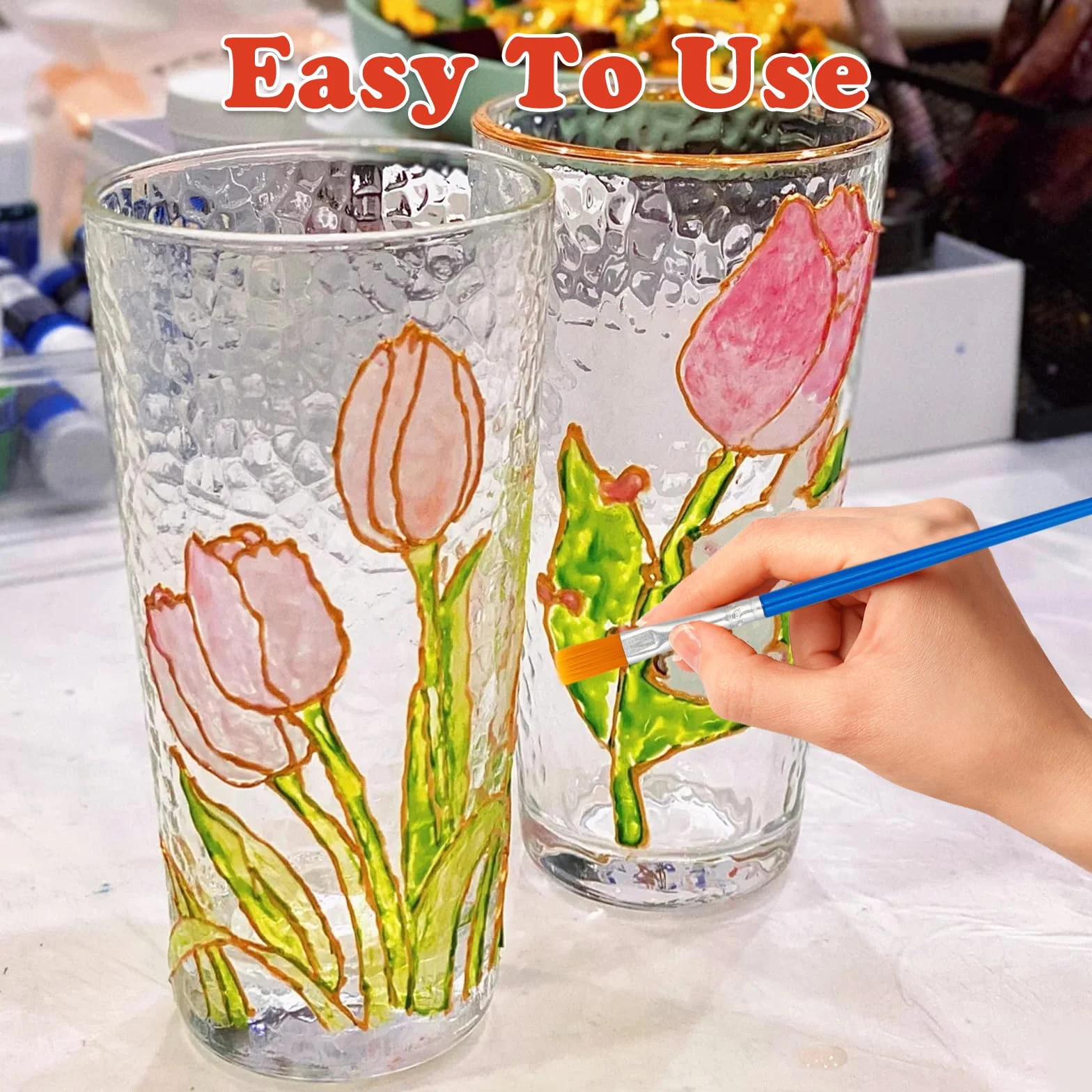Onperpoe Vernice per vetro colorato, 300 ml, per pittura su vetro, kit di pittura in 12 colori con 2 penne, vernice impermeabile atossica per vetro, vetro, vetro e bottiglie di vino