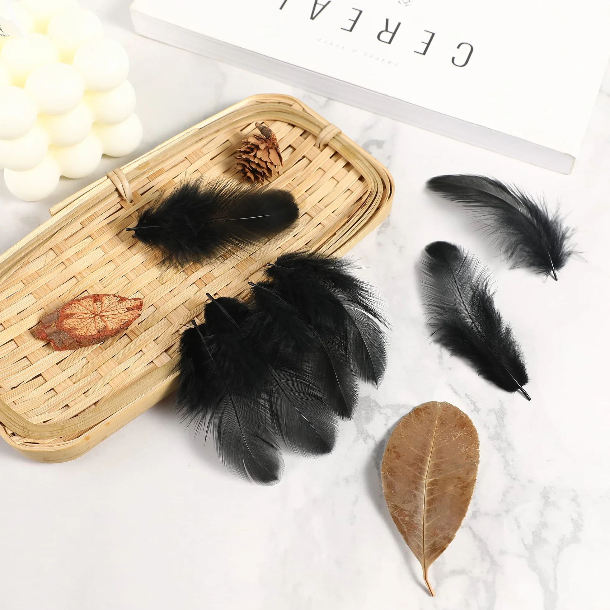 Piume artigianali nere naturali 7,6-12,7 cm 300 pz per matrimoni, acchiappasogni, artigianato fai da te
