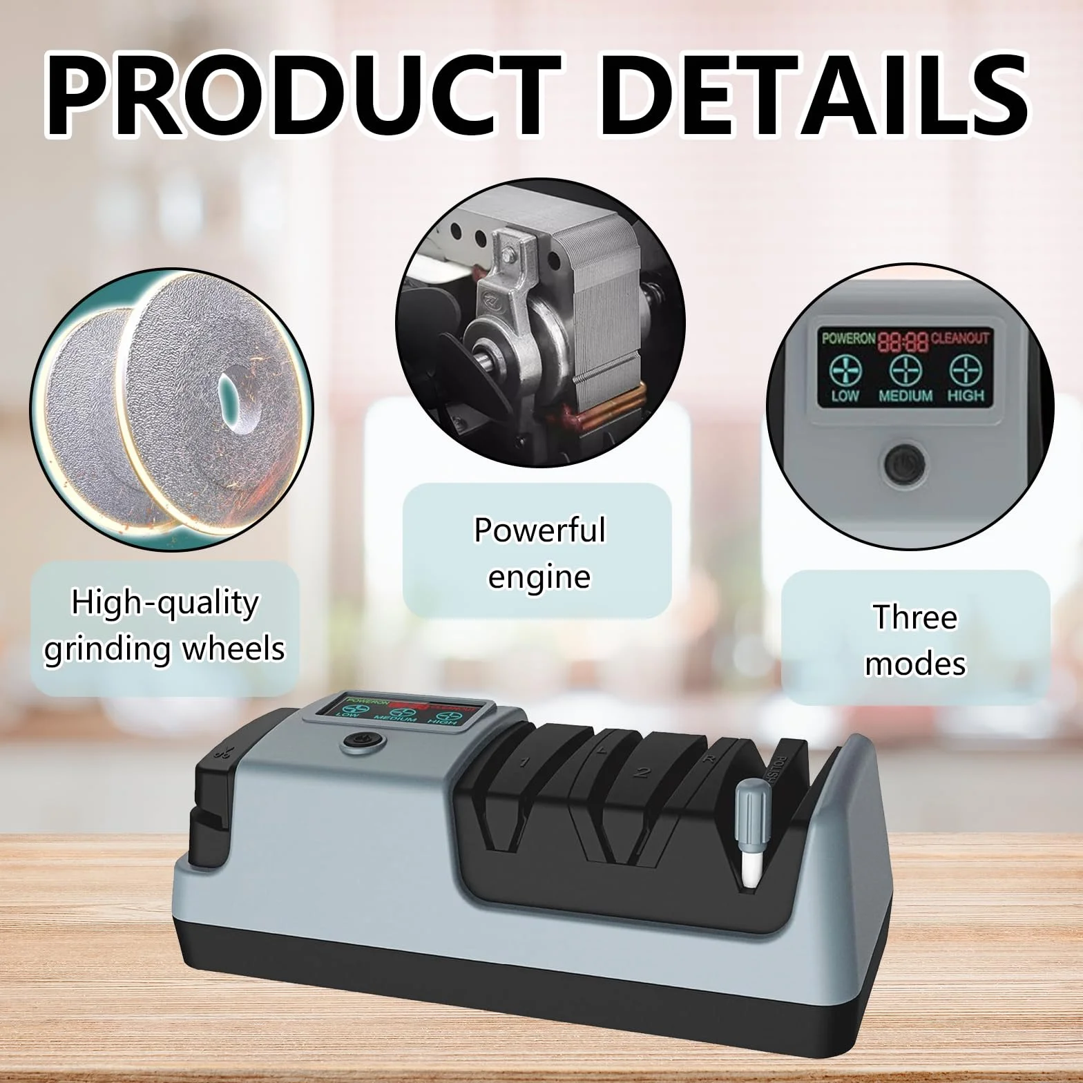Affilacoltelli Elettrico, Affilacoltelli Professionale Diamantato Con Display LCD, Sistema Di Affilatura A 3 Stadi Con Diamante, Guida Angolare Di Precisione Per Affilatura Coltelli Da Cucina