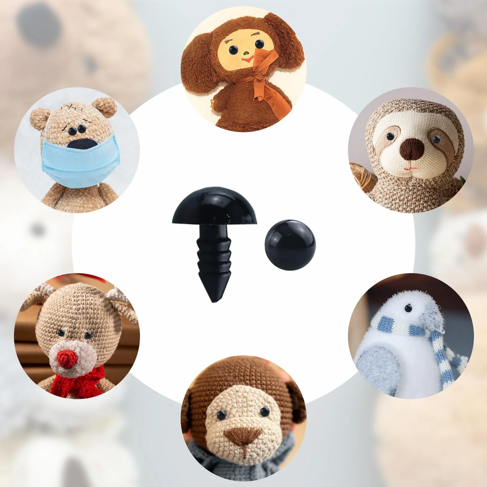 200 Tappi di Sicurezza da 6 a 12 mm, con Occhi di Sicurezza, per amigurumi, Giocattolo Fai da Te