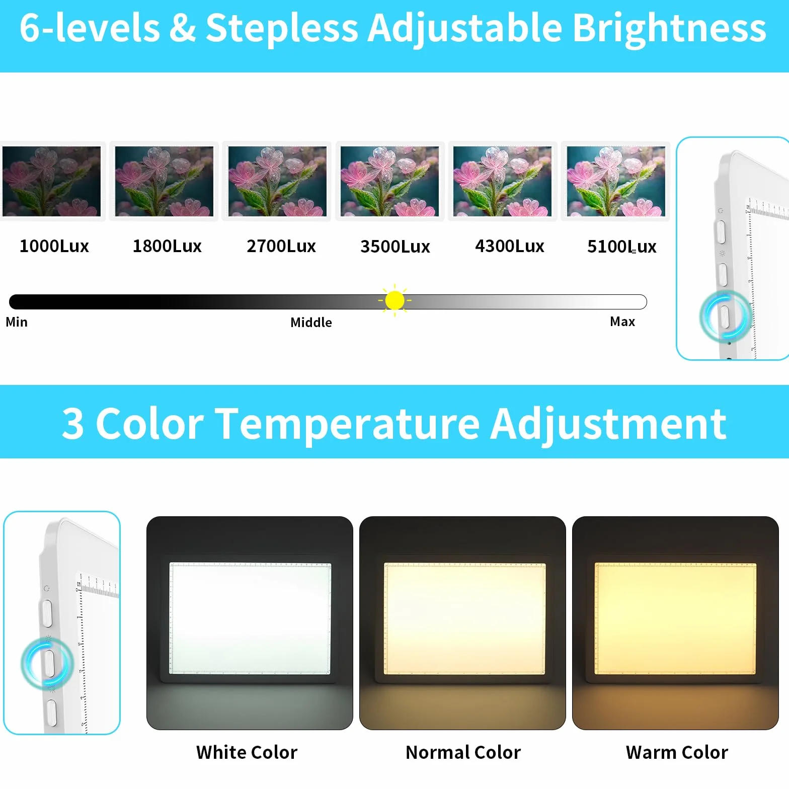 Phylosal Blocco luminoso ricaricabile A3 LED con supporto integrato, scatola luminosa magnetica per disegno, lavagna luminosa con pulsante laterale, tavolo luminoso super luminoso per pittura con