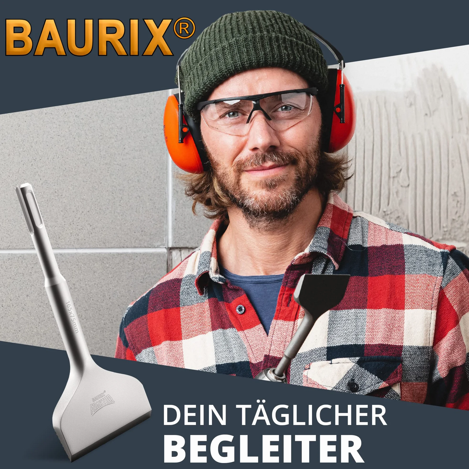 BAURIX® Scalpello SDS Plus - Sistema FRAKTOR® - Scalpello Piastrelle per rimozione delle piastrelle e adesivi per piastrelle senza sforzo - Scalpelli SDS Plus in acciaio speciale 42CrMo (165 x 75 mm)