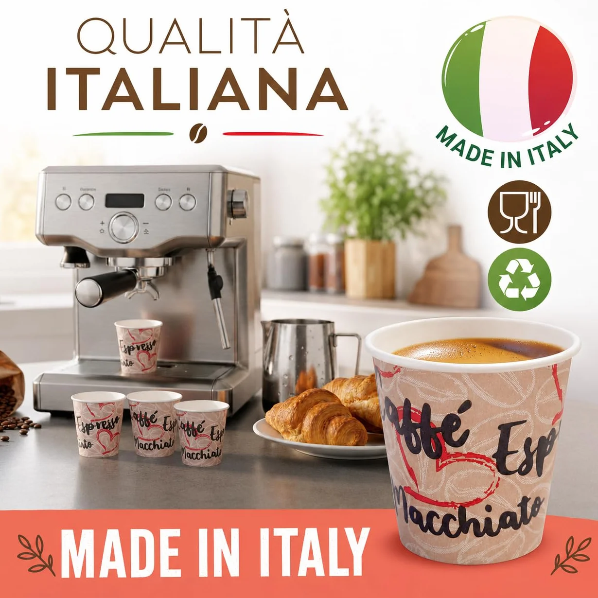 Caffetti Carta Bicchierini Caffè 90 ml Made in Italy 150 Pz Monouso Espresso