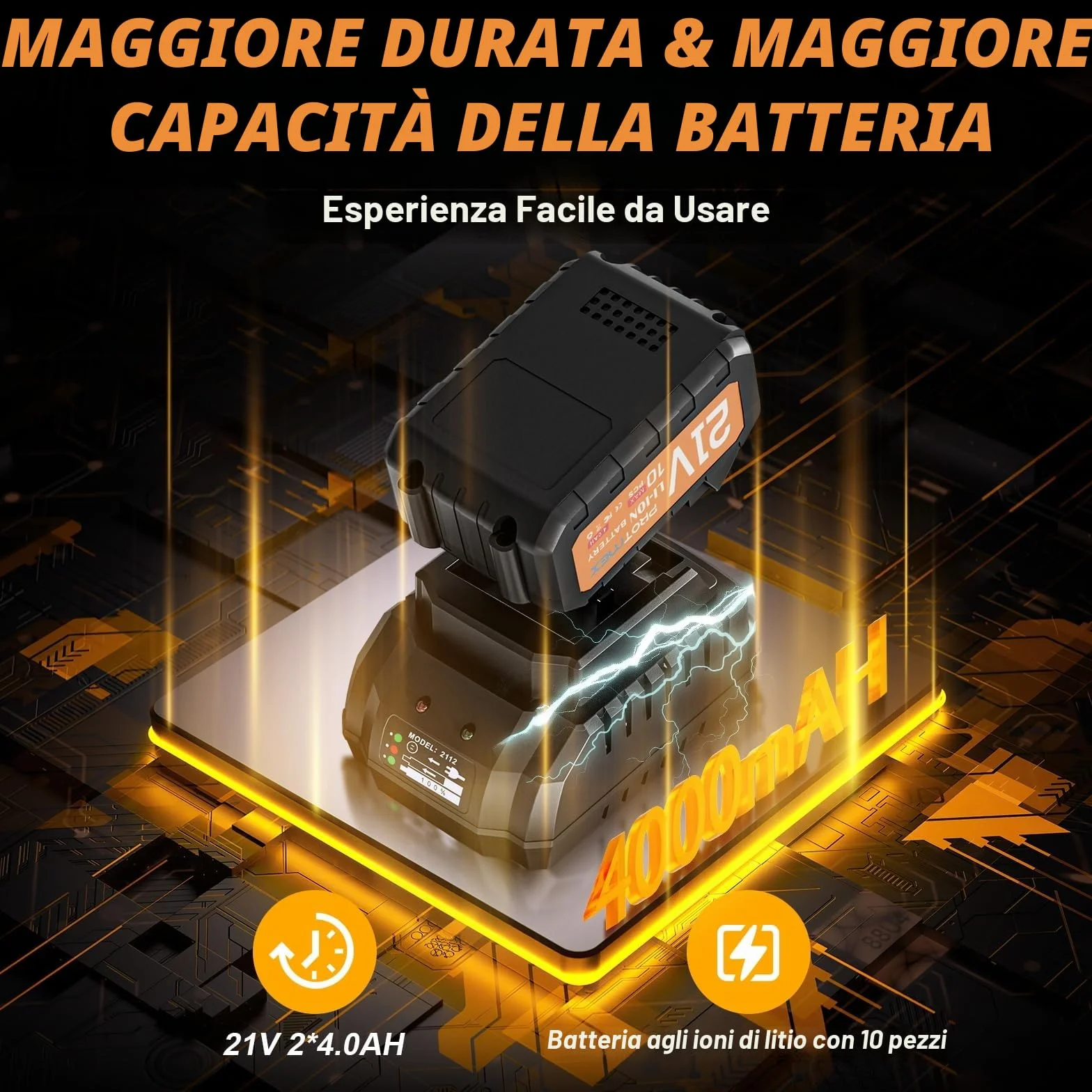 Protmex Avvitatore a Impulsi Senza Filo 1200 Nm Chiave a Percussione 1/2" 2 Batterie 4,0 Ah
