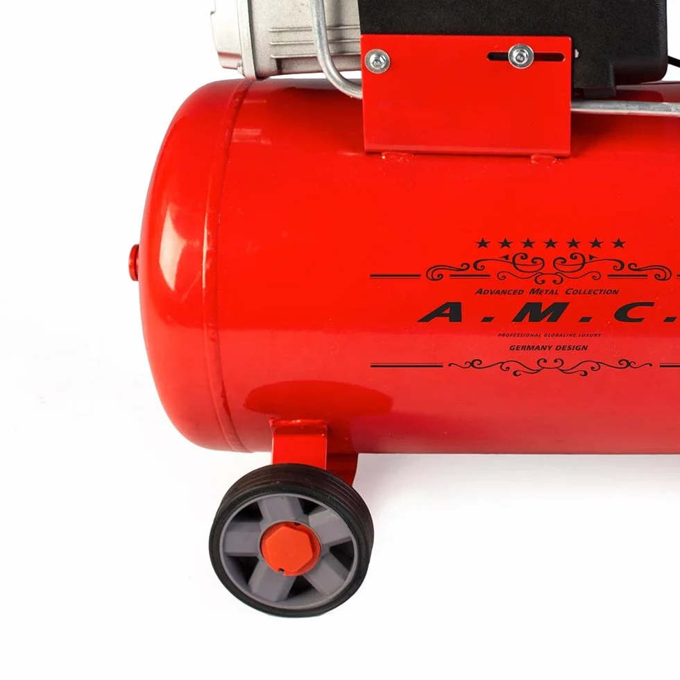 AMC Compressore ad aria da 50 litri pressione 8 bar elettrico coassiale 2 Hp incluso Kit Accessori salva spazio motore potente termicamente silenziato protetto con Carcassa esterna in alluminio