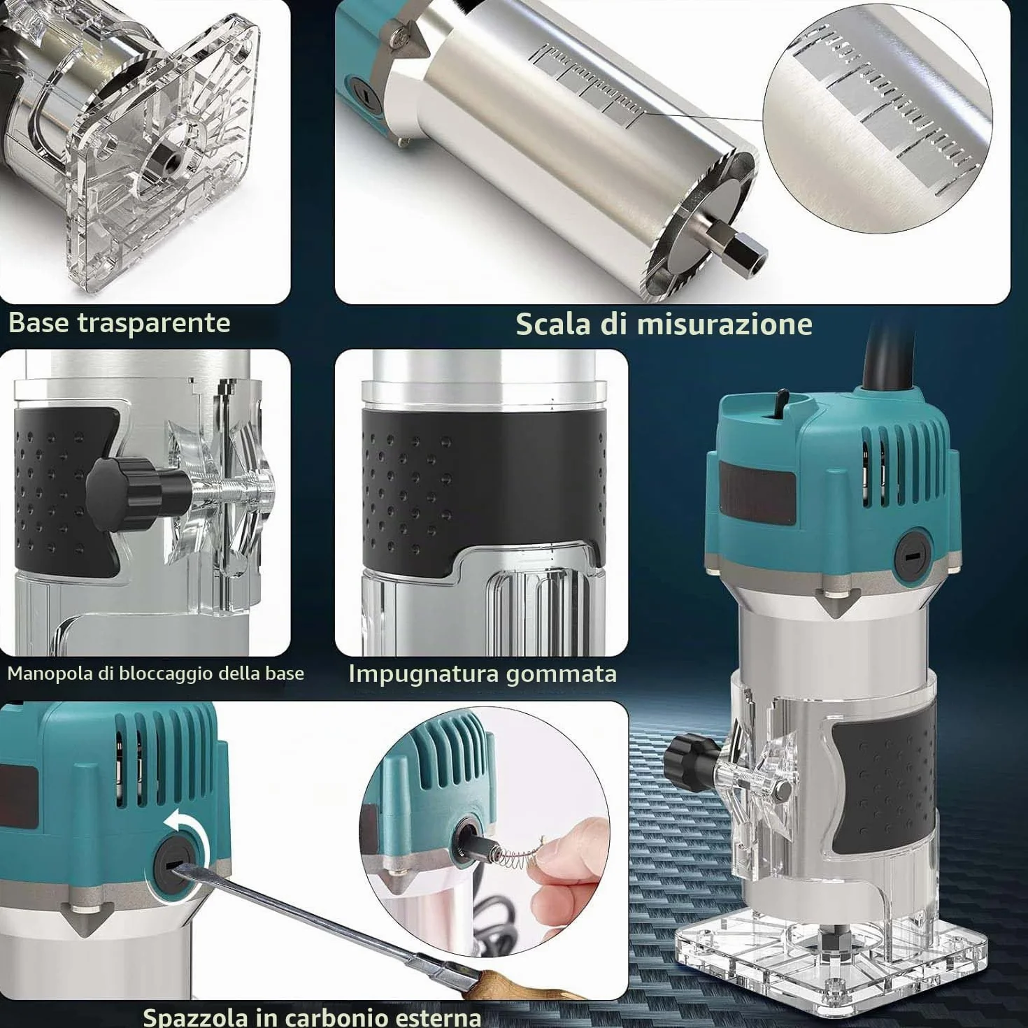 Fresa per legno, fresatrice per legno, fresatrice per legno, fresa multifunzione 30000R/MIN 800 W + 15 frese in metallo duro da 6,35 mm