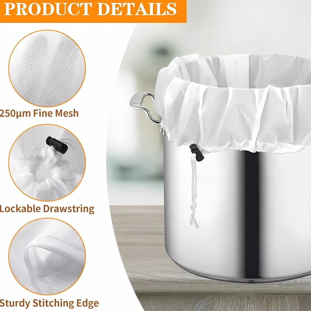 Sacchetto Filtrante Riutilizzabile 66x56 cm, Sacchetti Filtranti per Alimenti con Coulisse, Filtri per Liquori Birra e Latte Vegetale