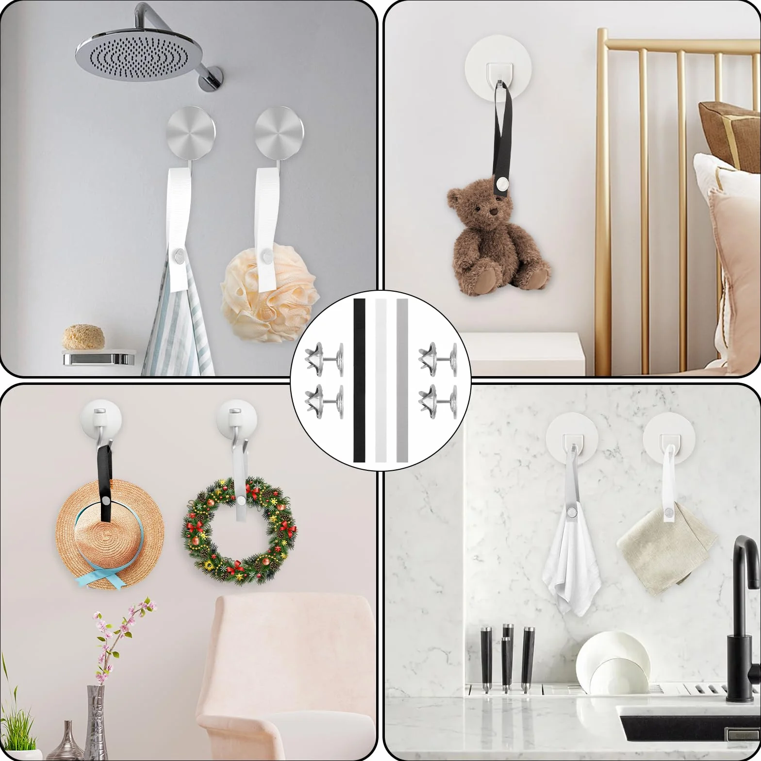 Ganci per asciugamani con clip in metallo, 3 colori, senza cuciture, nero bianco grigio