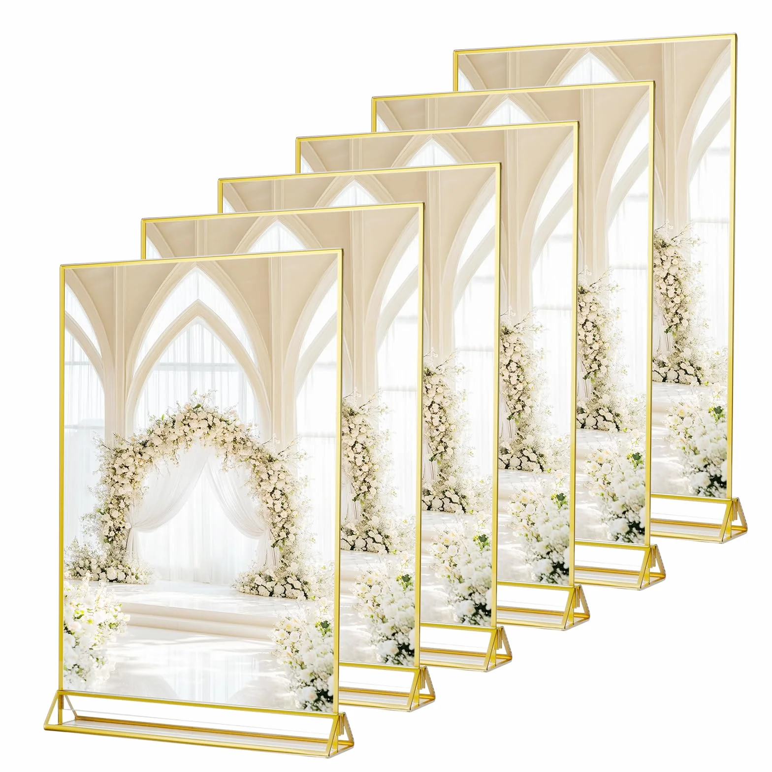 SAN LIKE Cornice per foto A4 in oro, 6 pezzi Trasparenti portacarte da tavolo in acrilico, Cornice dorata doppia faccia, Espositore in stile cavalletto per numeri da tavolo di nozze, banchetti