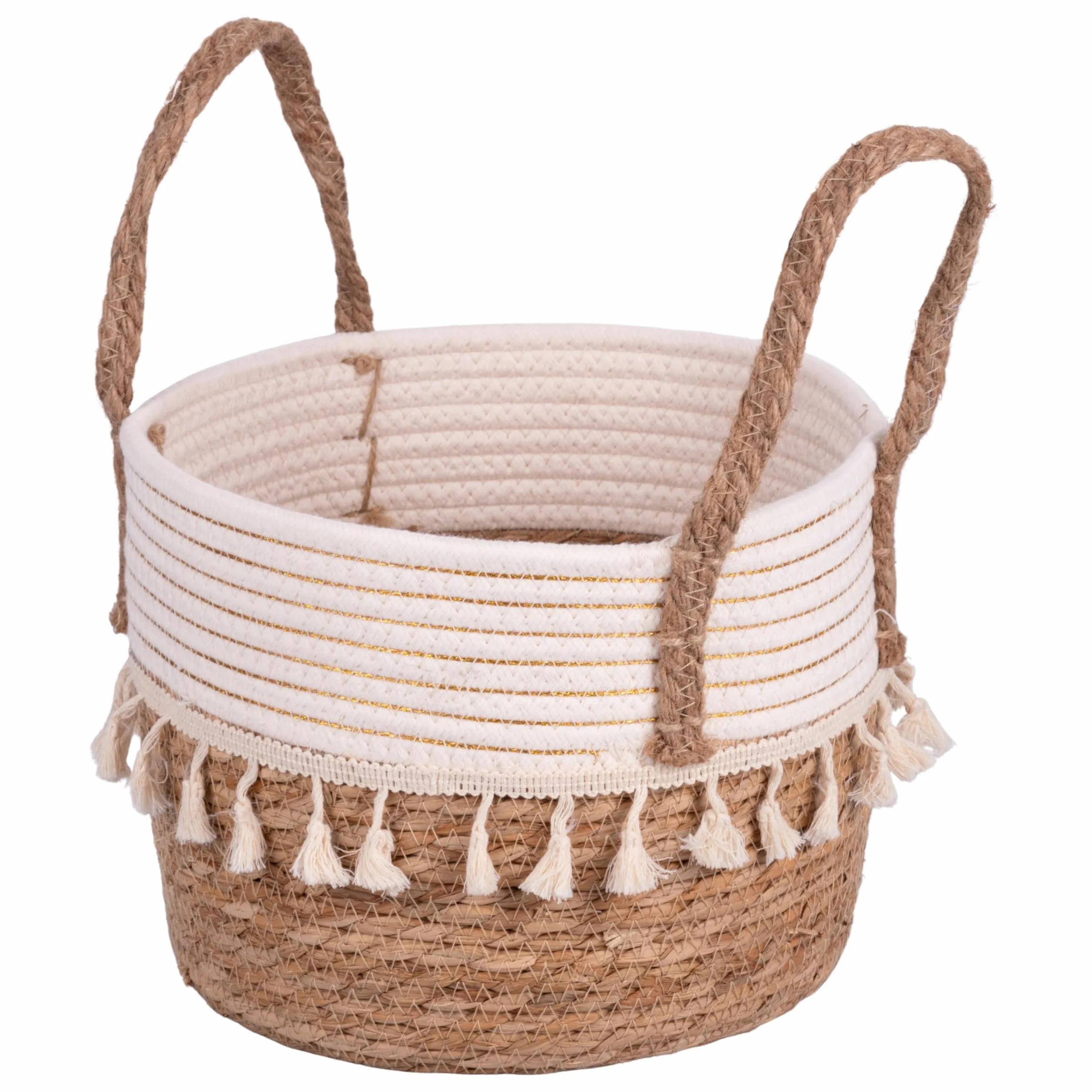 Set 3 ceste in fibra naturale, corda e nappine, con impugnature, Natural