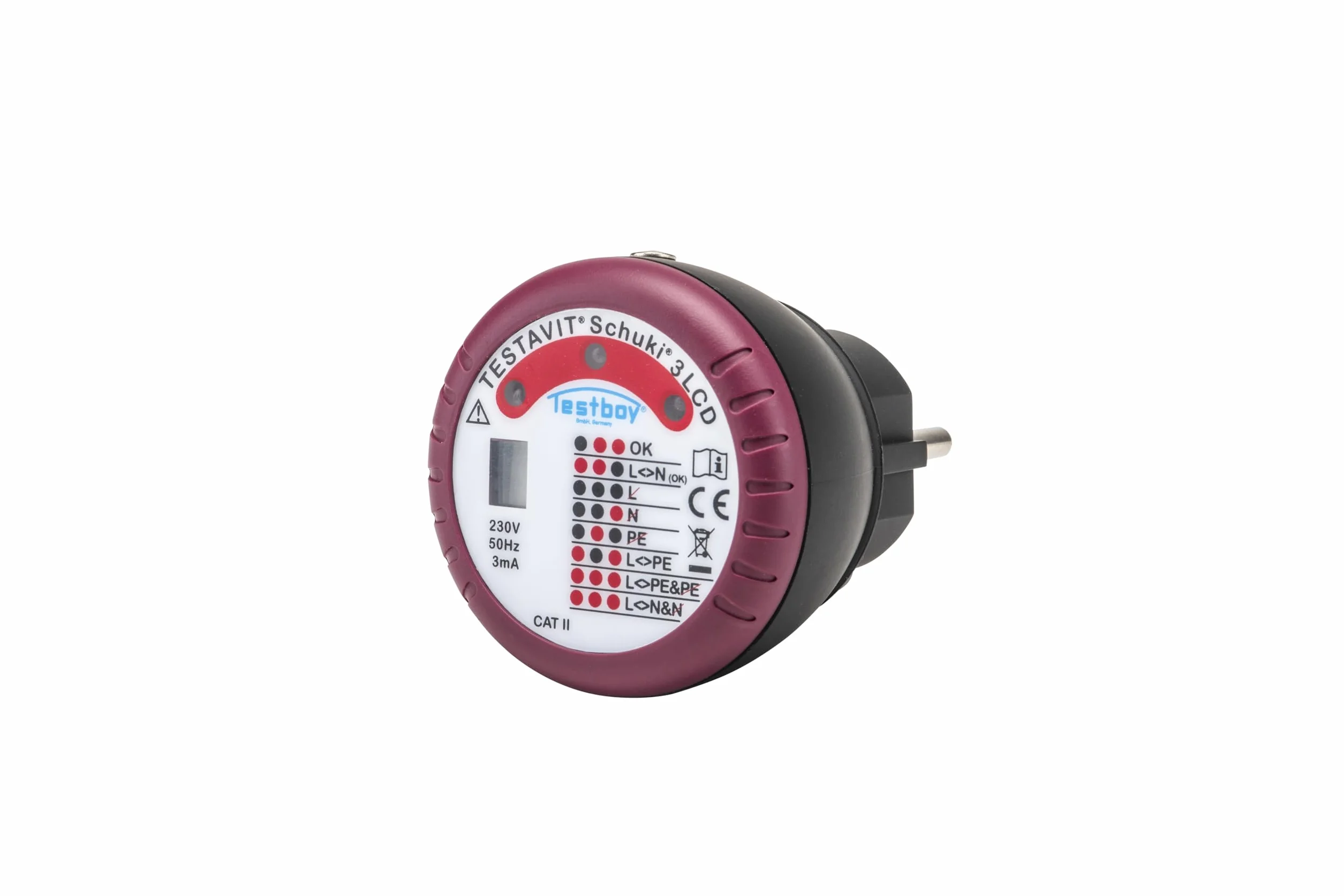 Testavit Schuki 3 Tester per prese LCD e contatto dito per il controllo del collegamento del conduttore di protezione (indicatore LED, controllo sicuro), rosso/nero