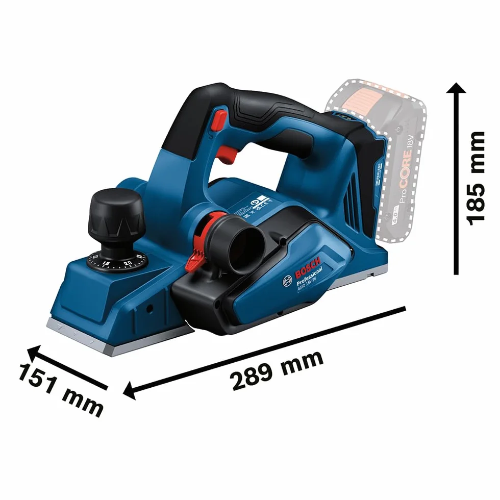 Bosch Professional 18V System Pialletto a batteria GHO 18V-26 (motore brushless, incl. sacchetto raccoglipolvere, guida parallela, 1 lama reversibile Wood Razor, senza batteria/caricabatteria)