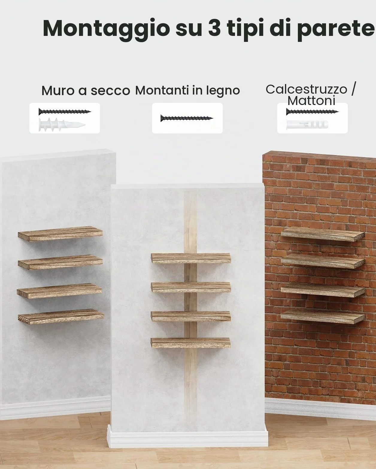 Pipishell Mensola da Muro, Mensola da Parete da 40 cm, mensole cucina in legno di Paulownia, mensole in legno set di 4 per bagno, camera da letto, ufficio, soggiorno, cucina, ecc. (marrone chiaro)