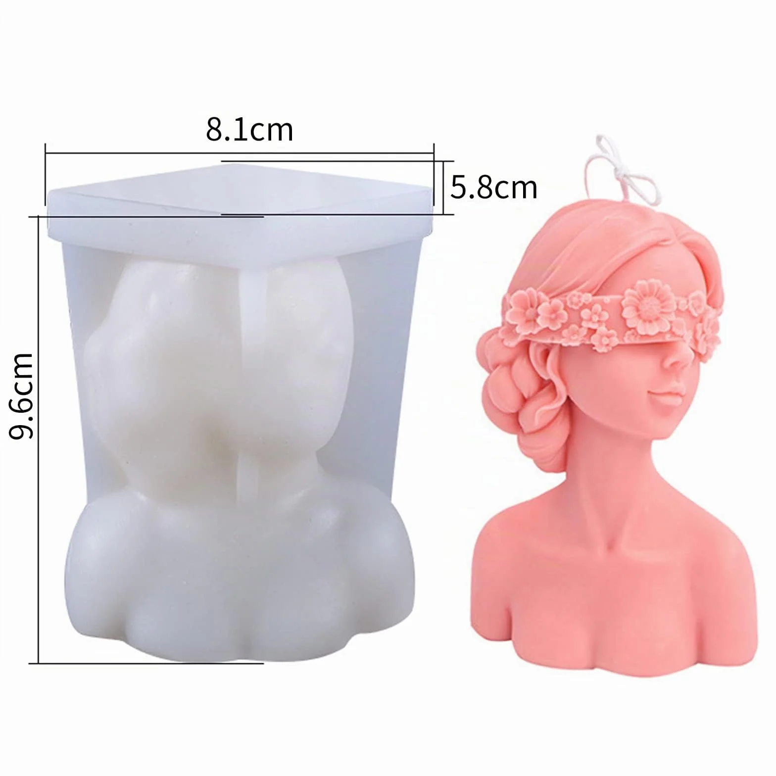 HENGBIRD Stampo per candele in silicone 3D a forma di donna con occhi chiusi, per realizzare candele profumate bianco (B)