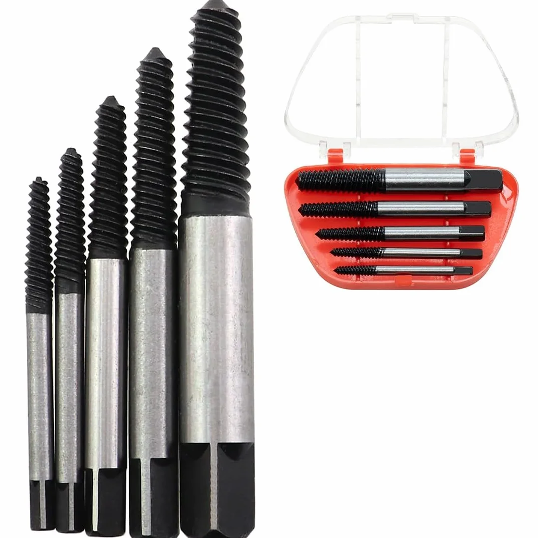 Estrattore Viti Spanate,5 Pezzi Estrattore Viti Danneggiate,Screw Extractor,Dispositivo di Rimozione Bullone Rotto in Acciaio per Bulloni e Vitis