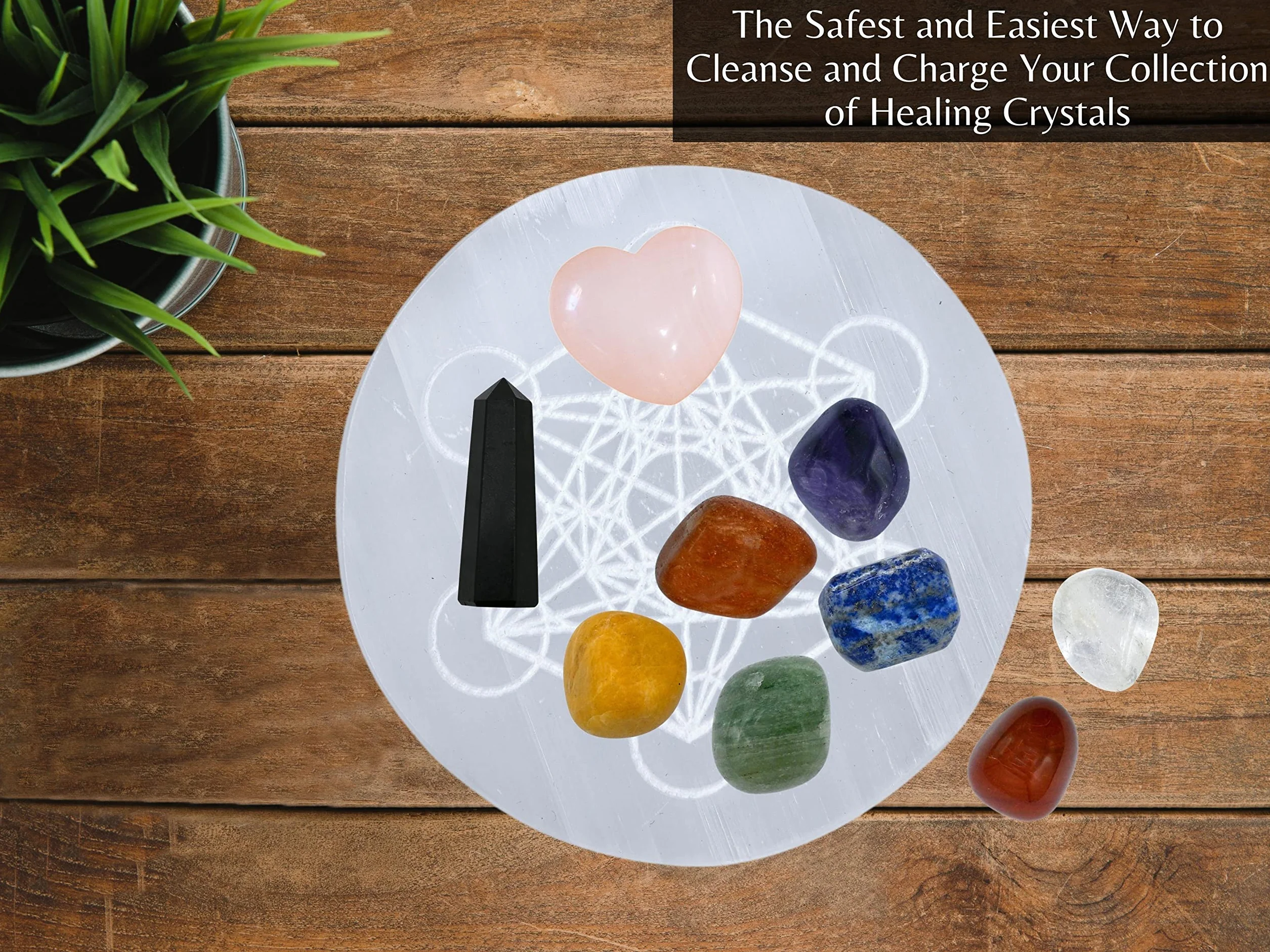 Piastra di ricarica in cristallo di selenite con cubo di Metatron inciso 4,3" per cristalli e pietre curative
