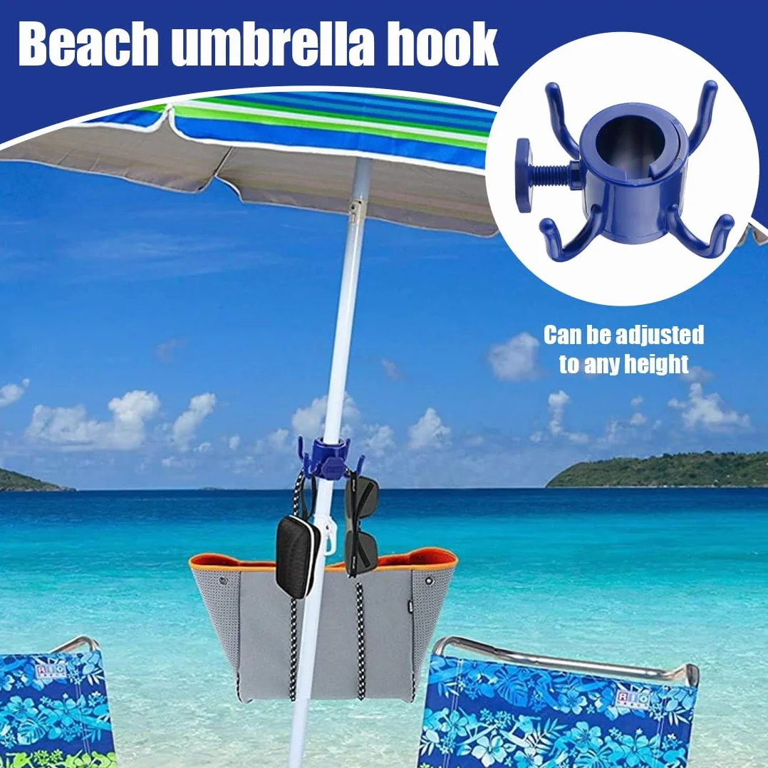 Gancio Ombrellone Spiaggia 2 Pezzi, Ganci a 4 Denti per Spiaggia, Campeggio, Viaggi – Gancio per Asciugamani, Borse, Abbigliamento, Occhiali da Sole, Fotocamere (blu, bianco)