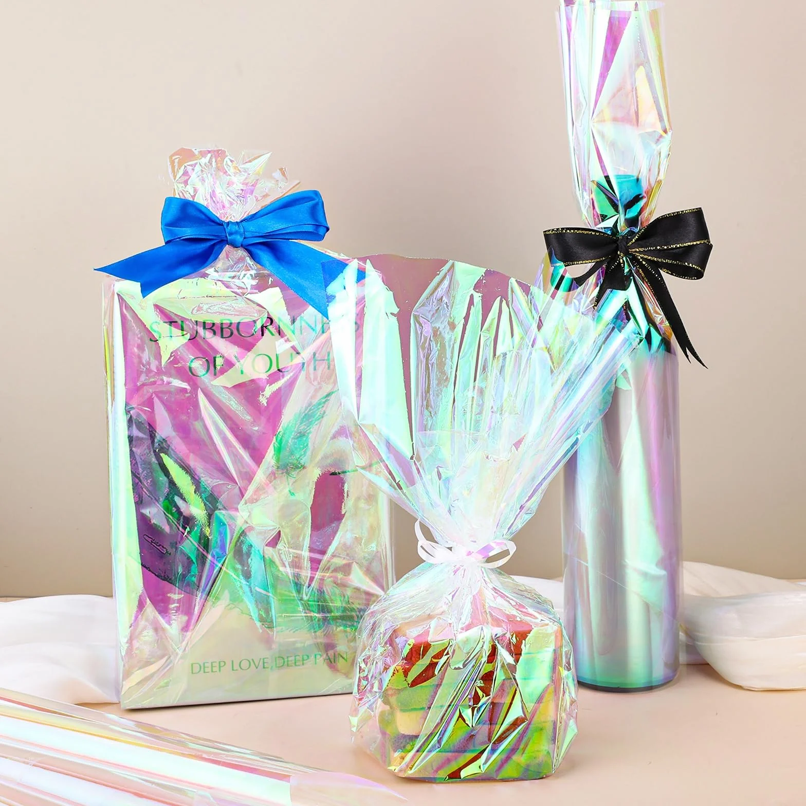woric Rotolo di cellophane iridescente, 43 cm x 25 m, pellicola regalo colorata per regali, bouquet, cesto regalo, matrimonio