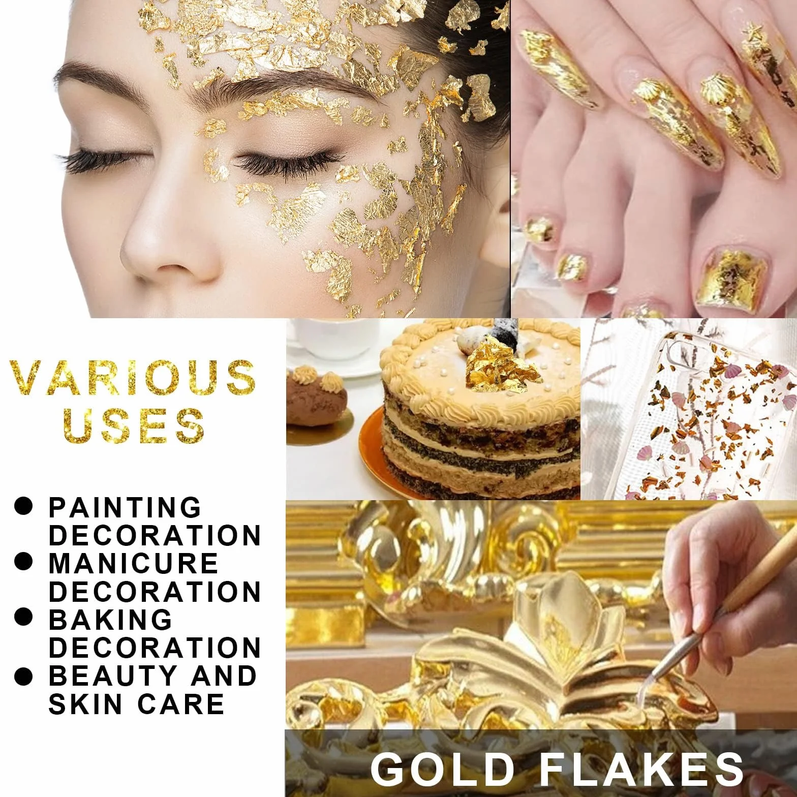 Duokon Lamina d'oro Alimentare, Scaglie di Foglia d'oro Raffinata, Foglia Oro Alimentare Multifunzione, per Alimenti Dessert Decorazione Artigianato, Regalo (20 Bottiglia)