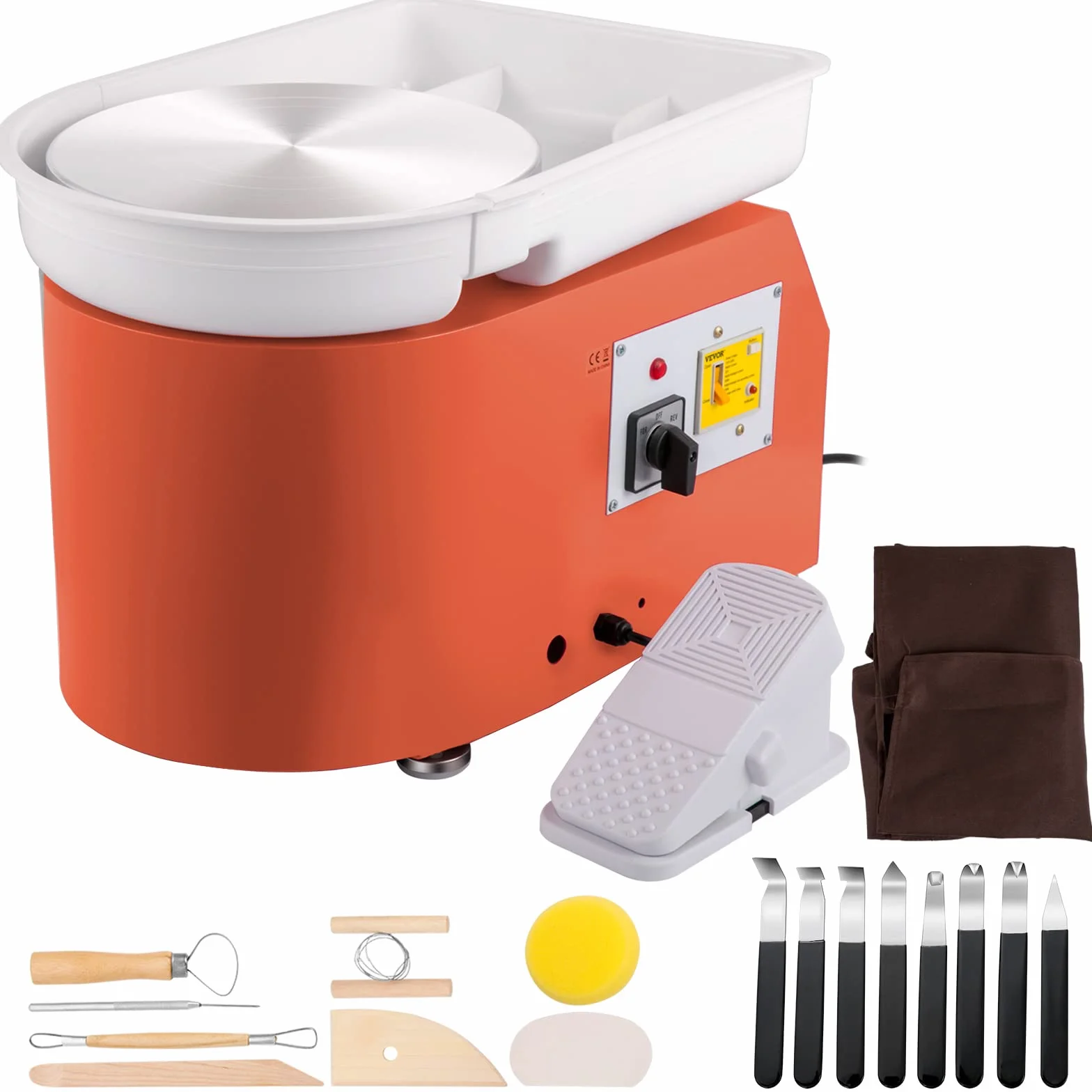 VEVOR Macchina per Argilla Ceramica Pedale, 11 Pollici Potenza 350 W Modello TYLPJ28-OC Macchina per Ruote da Ceramica Arancione per L'Insegnamento Scolastico, Bar in Ceramica e Uso Domestico, ECC
