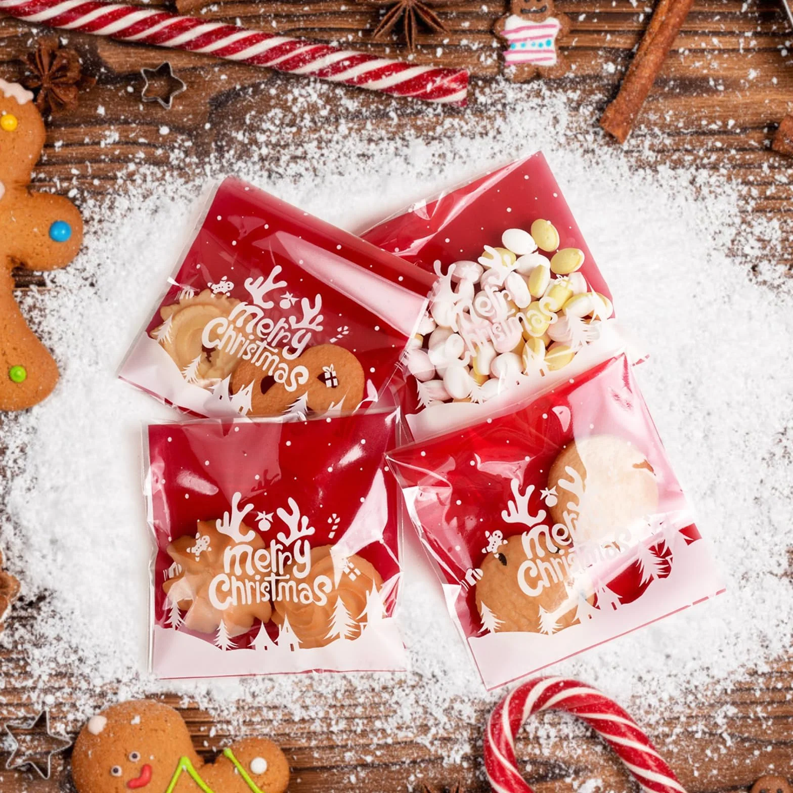 100Pz Sacchetti Natalizi Autoadesivi Sacchetti Cellophane Trasparenti Plastica Sacchetti da Regalo Natale Bustine per Confetti Decorazioni Natalizie Caramelle Biscotti Cioccolati Gioielli (C)