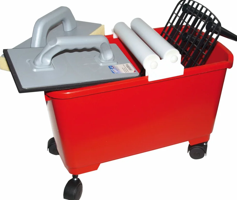 Haromac, Set per lavaggio professionale, 9 pz., Secchio con griglia di fondo, Frattazzo in plastica, 02422423