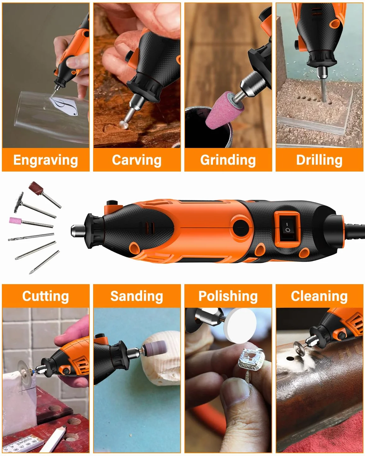 Akdomart Mini Trapano Elettrico 200W Utensile Rotante Multifunzione 135 Accessori 6 Velocità 8000-35000 giri/min