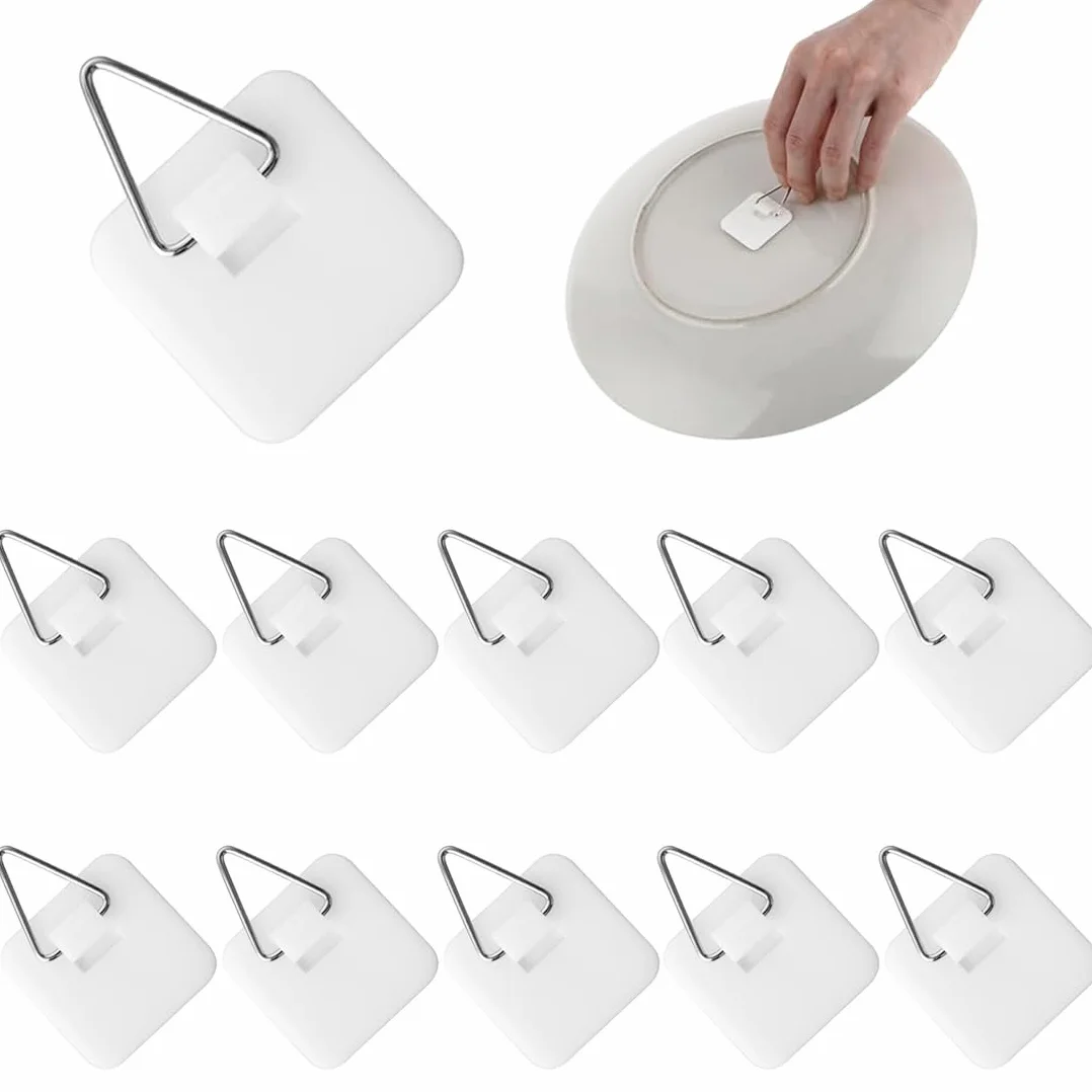 JEYORZY 10 pcs Adesivo Appendi Quadro, Appendi Piatti da Parete Adesivi, Ganci Adesivi per Quadri Muro, Appendere Quadri Senza Chiodi per Foto, per Immagini, Puzzle, Immagini su Tela, Poster(quadrato)