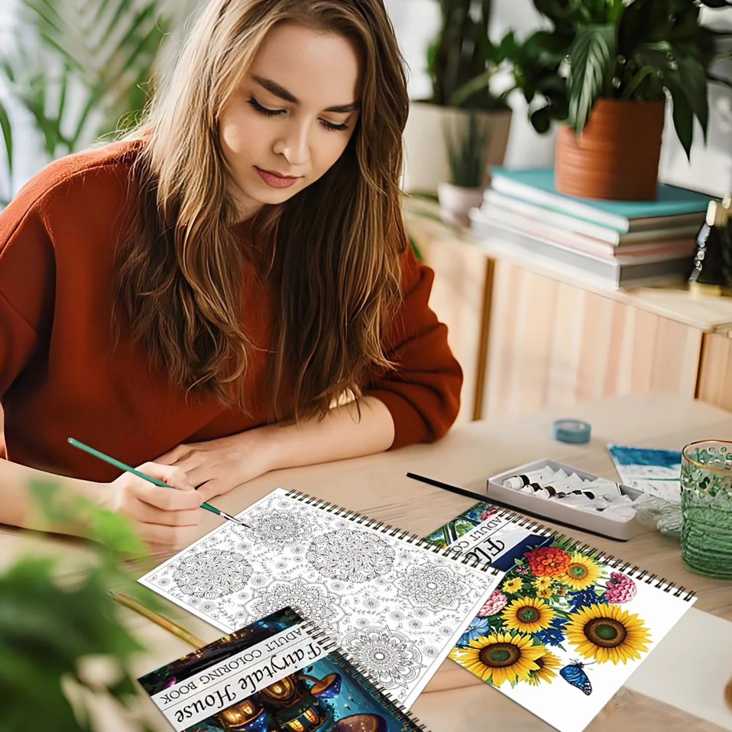 Aannanl 3 Pezzi Libri da Colorare per Adulti, Album da Colorare per Adulti Antistress incluso Mandalas, Fiori e Casa da Favola Tema,A4 Dimensioni,60 Immagini,Anti-Stress e Ansia