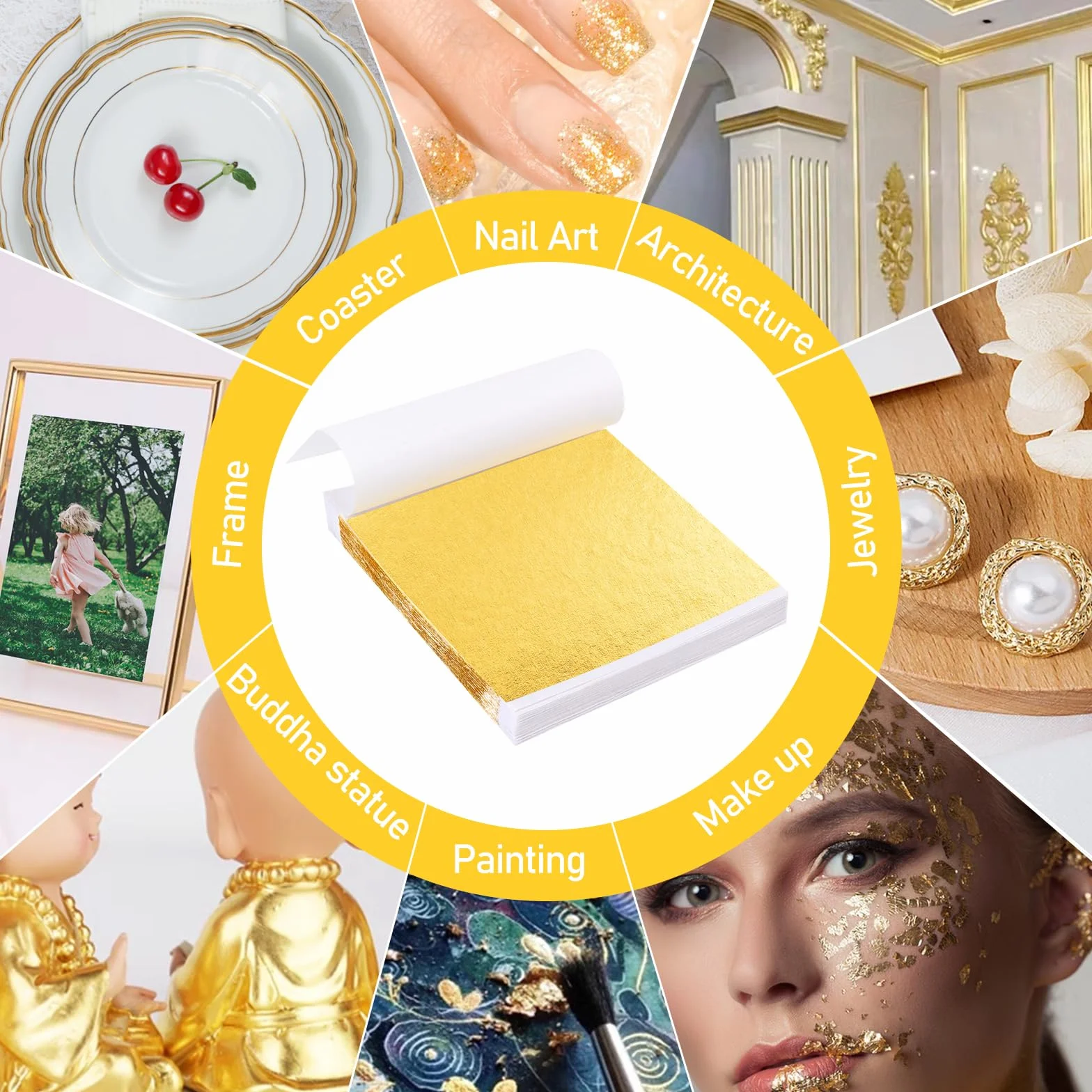 UKOFEW Fogli di Foglia Oro,100 Pezzi Foglia D'oro Imitazione,Lamina D'oro per Doratura,8cm x 8,5cm,Ideali per Doratura, Artigianato, Progetti Artistici e Decorazioni
