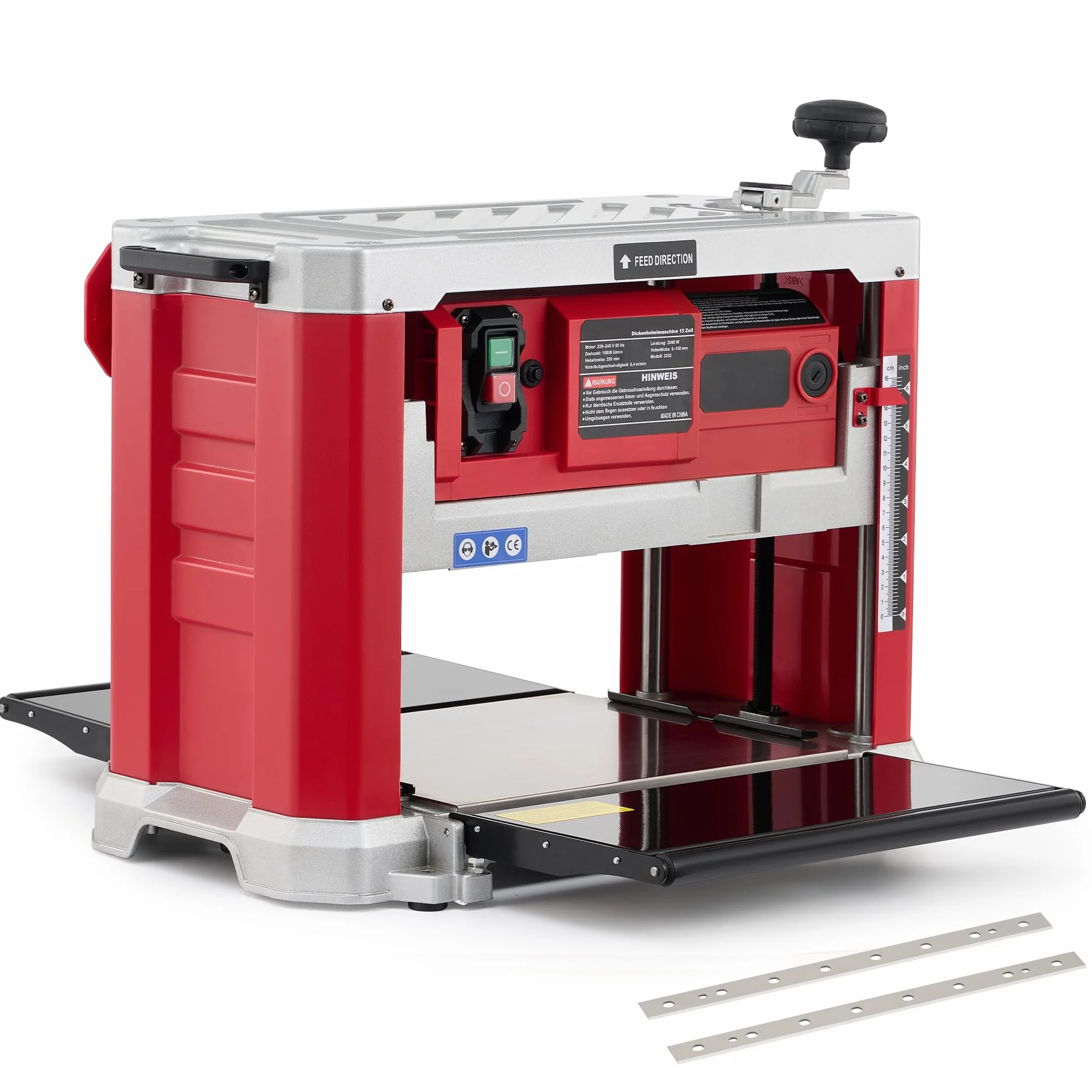 ZELCAN 2000W Pialla Filo Spessore per Legno da 33 cm Pialla Elettrica 15A con Doppia Lama e 20000 Tagli al Minuto Pialla a Spessore con Entrata Uscita Esteso e Scarico Polvere per Lavorazione di Legno
