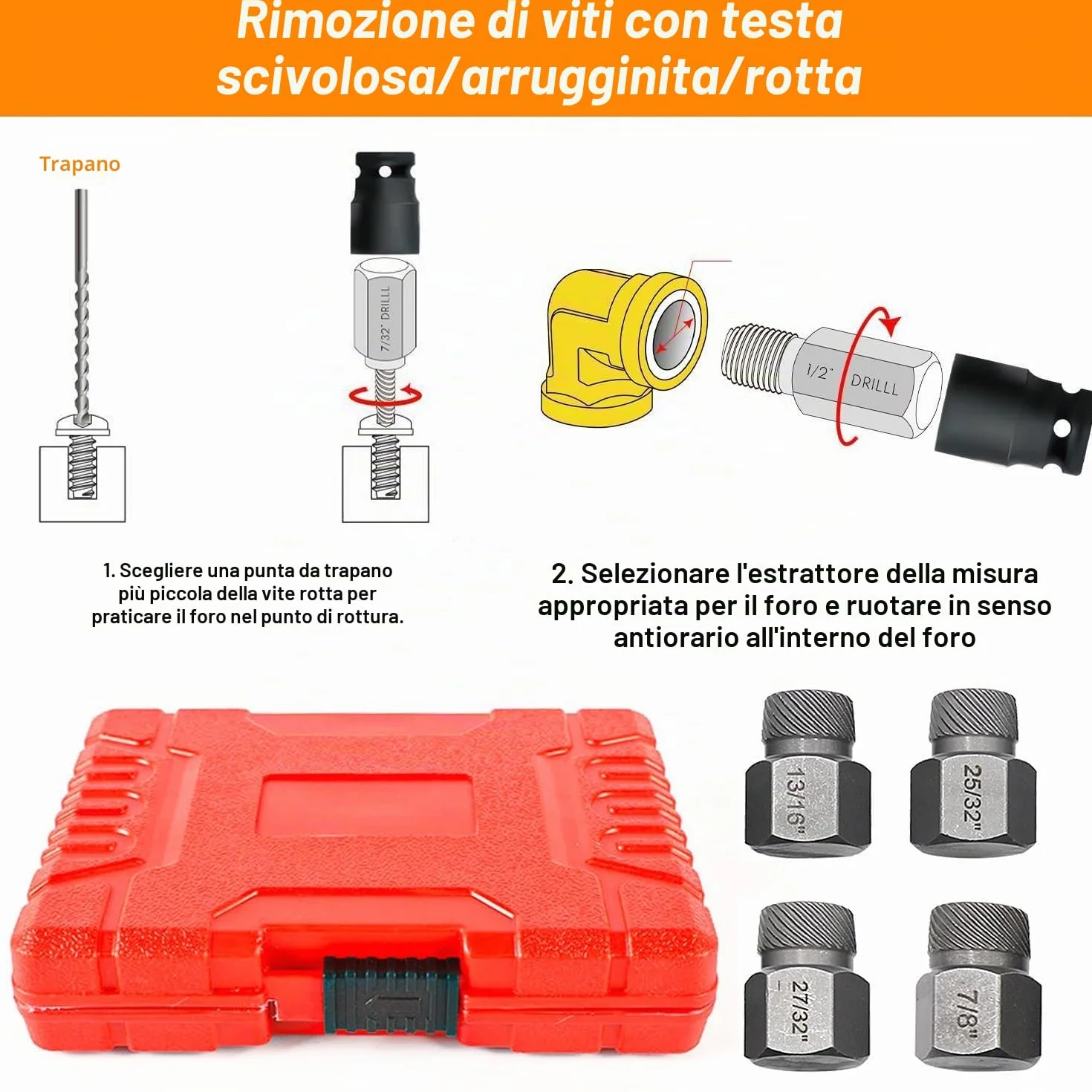Set di 25 Pezzi Estrattore per Viti Danneggiate Spanate, Estrattori per Viti Spanate, Rimuovi Viti Spanate - Rimuovi Viti Danneggiate e Rugginite con Facilità