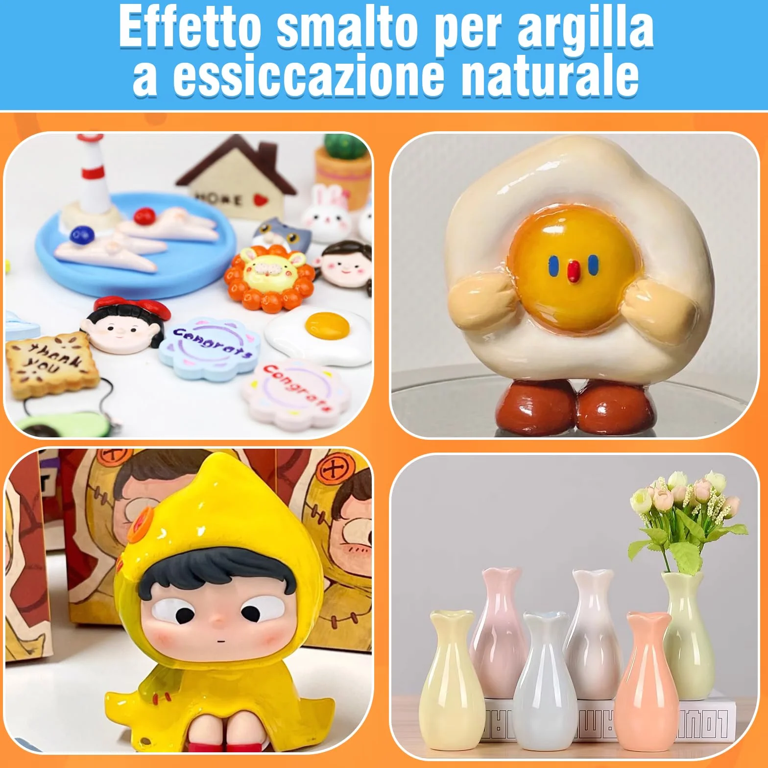 prowithlin - Vernice Trasparente Lucida per Argilla a Secco - Vernice per Ceramica, Legno, Pittura ad Olio - Resistente all'Acqua, Graffi e Usura - 60ml con 2 Pennelli