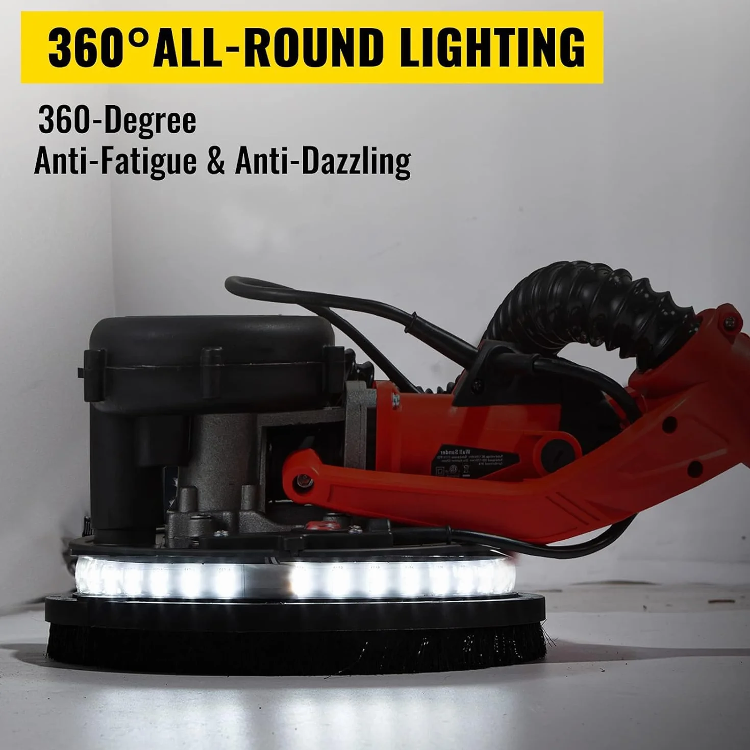 VEVOR Levigatrice per Cartongesso 850W, Velocità 800-1750 giri/min, Impugnatura Estensibile, LED, Tubo Polvere