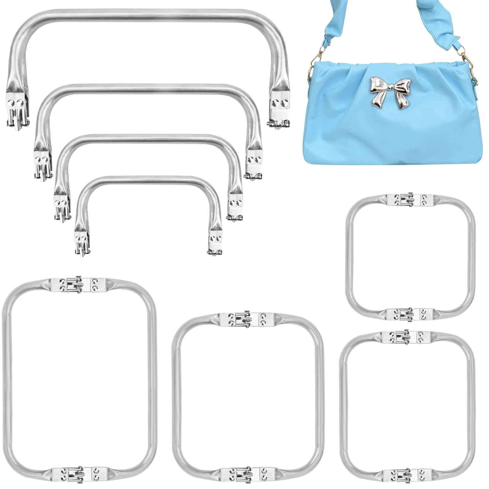 4Pcs 16/18/20/25cm Borsa in Alluminio Manico Borsa Cornice,Kiss Clasp Telaio Interno Tubolare A Forma,Clic Clac per Borse,Chiusura per Borsa Clic Clac per Borsa Frizione Artigianato Progetti Fai da Te