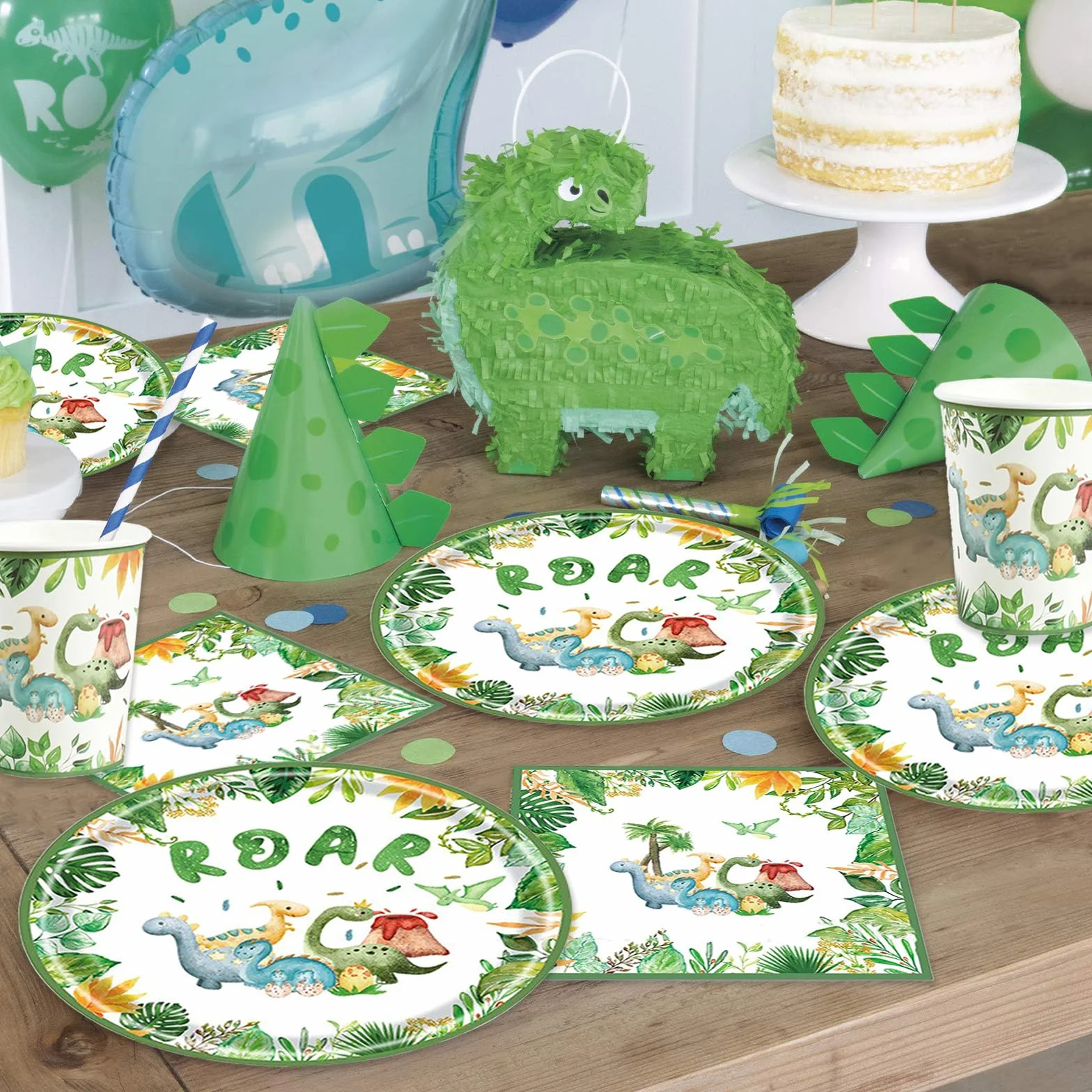 Bikasun 60 Pezzi Stoviglie per Dinosauro Set Tema Compleanno per Bambini 20 Ospiti