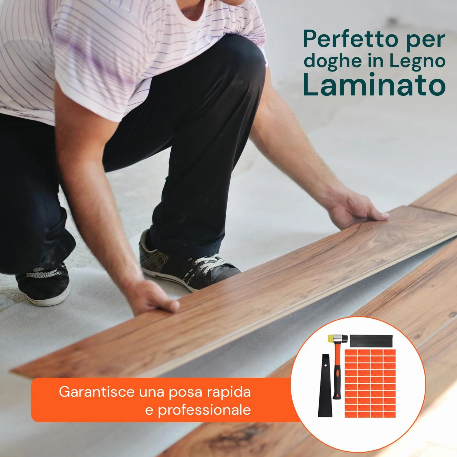 Avilia – Kit 43 Pezzi per Pavimento Laminato con Martello Ergonomico, Distanziatori a Cuneo, Blocco di Battuta e Tiralame per Installazione Fai-da-Te Precisa e Ordinata