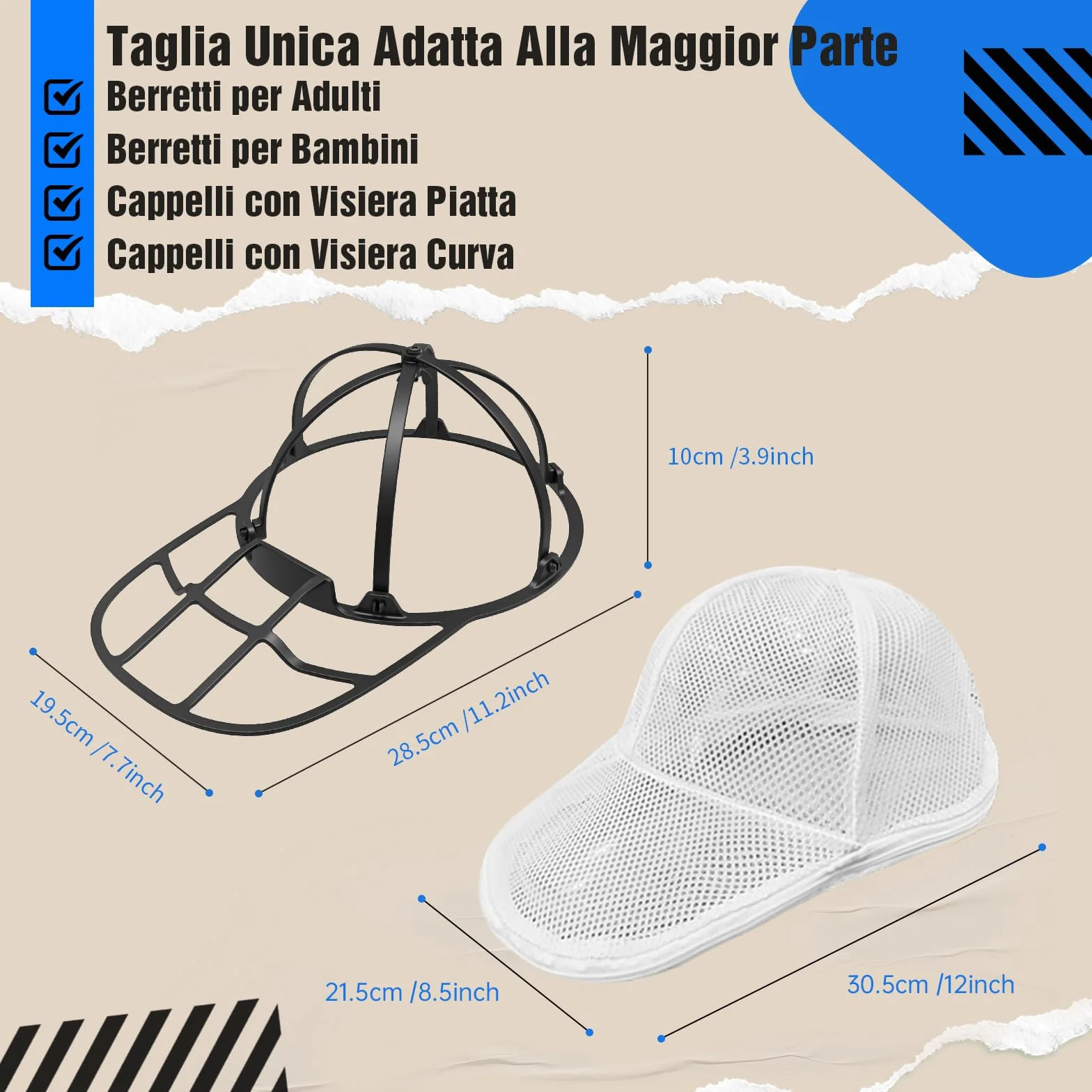 Lavaggio Cappello da Baseball Richiudibile Rondella per Cappelli Pulitore per Lavatrice e Lavastoviglie Supporto Protettore Modellatore Rack