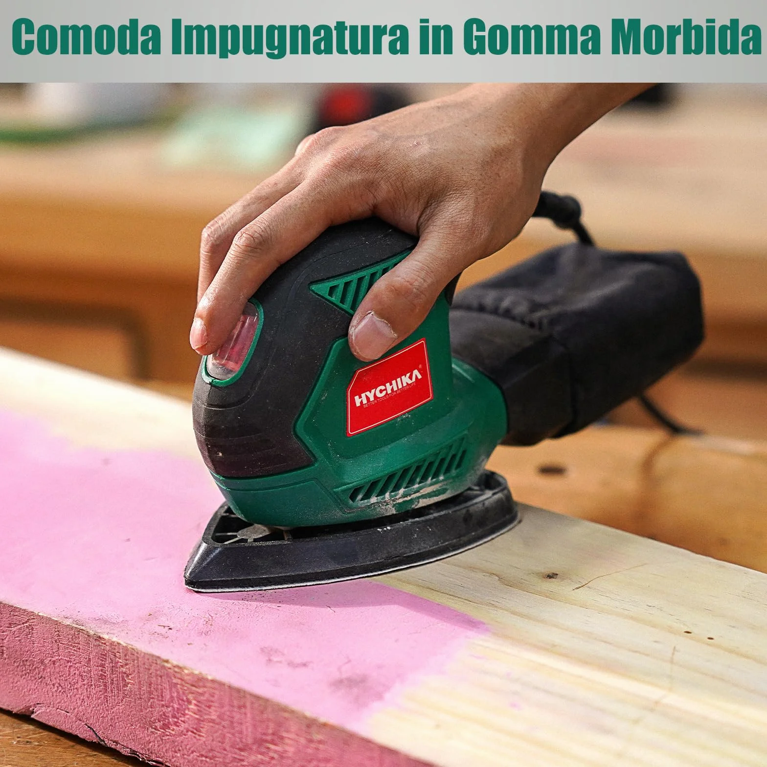 HYCHIKA Levigatrice Mouse 200W 14000RPM con Raccolta Polvere 12 Carte Abrasive per Legno Metallo