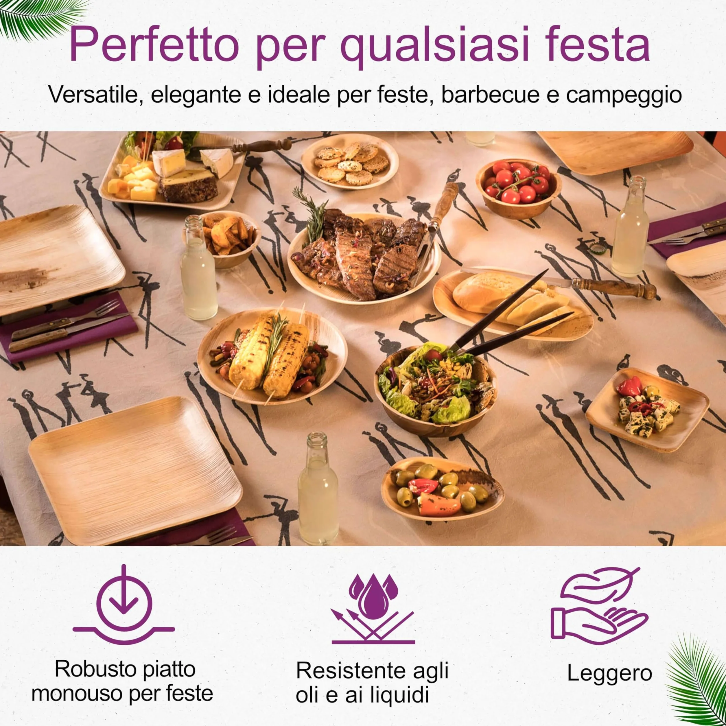 Piatti in Foglia di Palma Ecologici 25 Pz 15x15 cm Rotondi Compostabili usa e getta